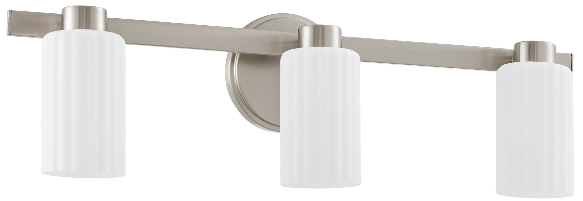 Thesis Bedminster 14" Brushed Nickel Vanity Light, Clear Ribbed Glass