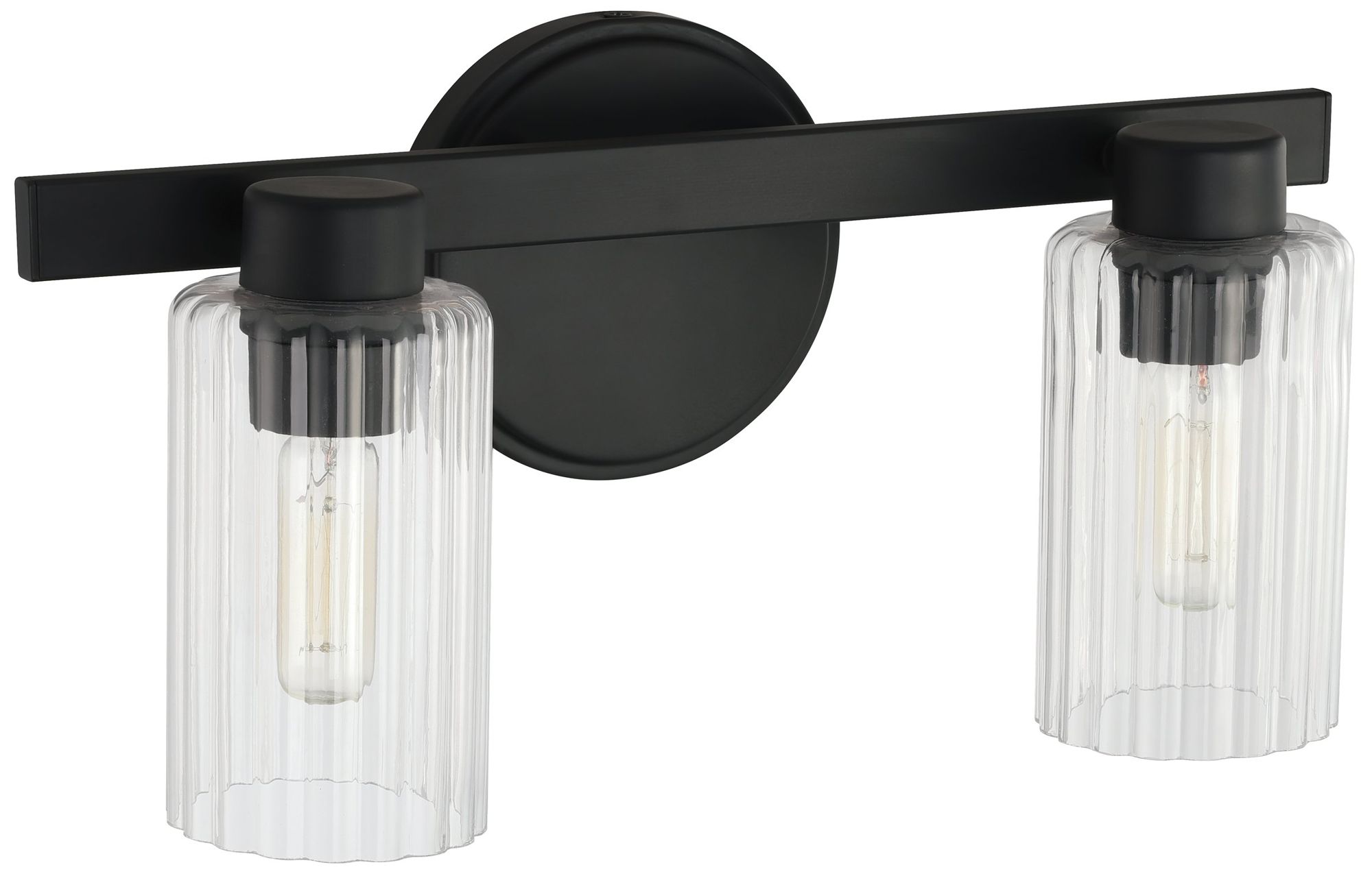 Thesis Bedminster 14" Matte Black Vanity Light, Clear Ribbed Glass Shades