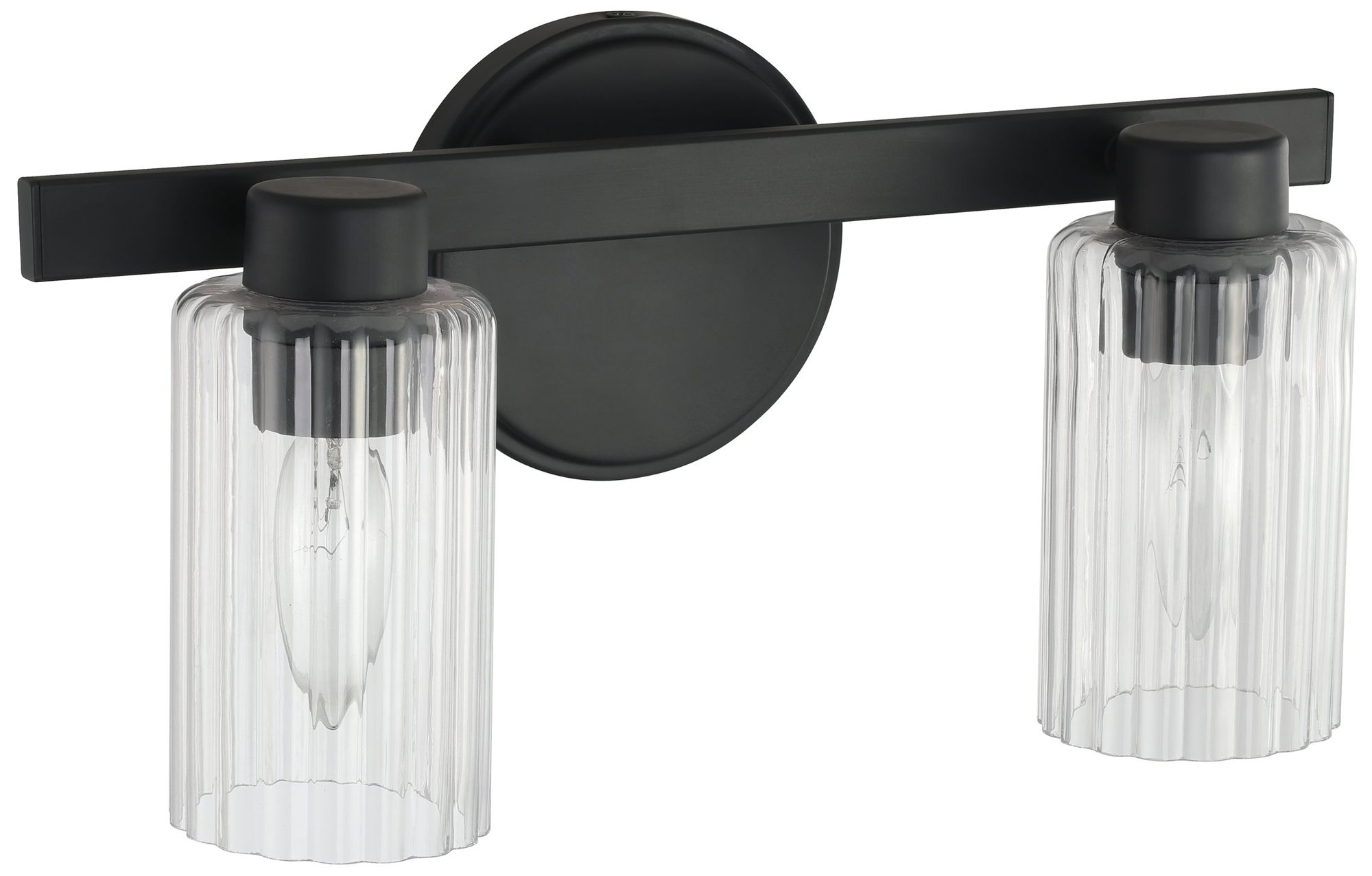 Image 3 Thesis Bedminster 14" Matte Black Vanity Light, Clear Ribbed Glass Shades more views