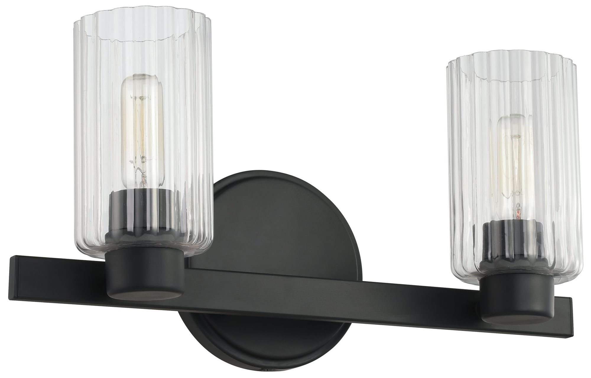 Image 4 Thesis Bedminster 14" Matte Black Vanity Light, Clear Ribbed Glass Shades more views