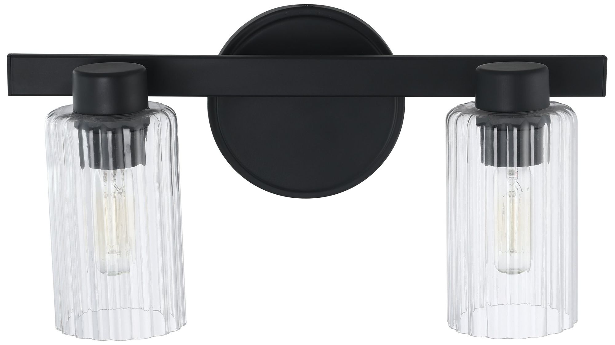 Image 5 Thesis Bedminster 14" Matte Black Vanity Light, Clear Ribbed Glass Shades more views