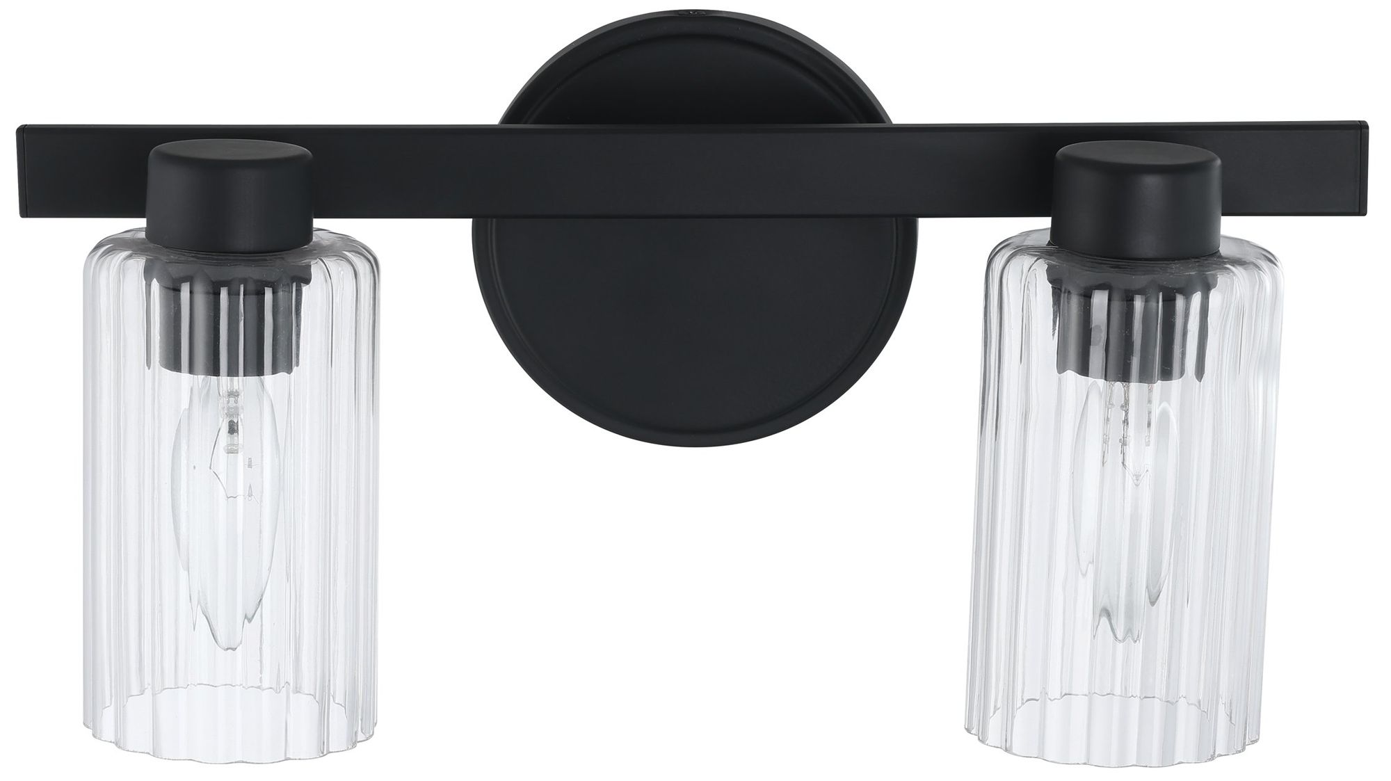 Image 6 Thesis Bedminster 14" Matte Black Vanity Light, Clear Ribbed Glass Shades more views