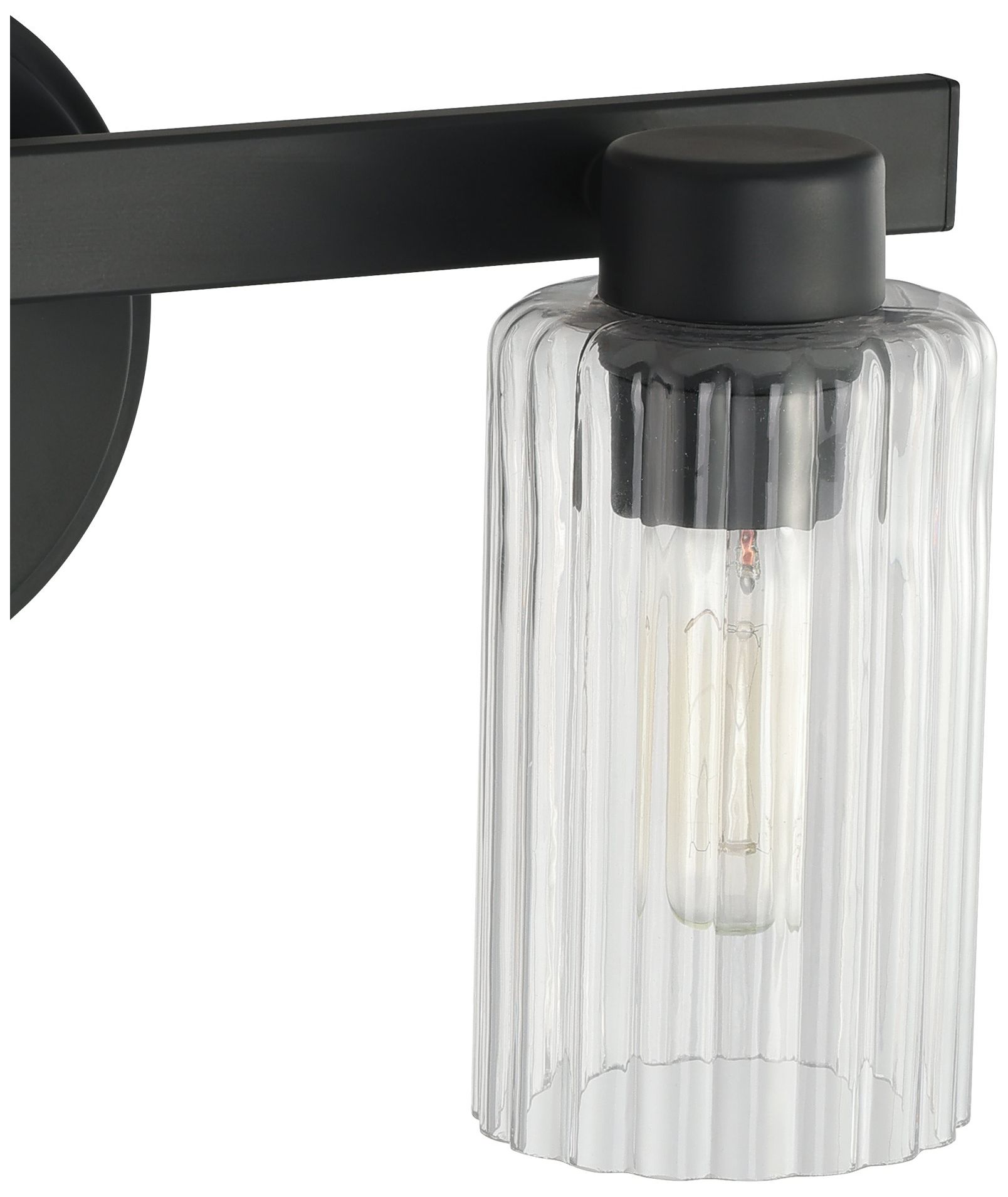 Image 7 Thesis Bedminster 14" Matte Black Vanity Light, Clear Ribbed Glass Shades more views