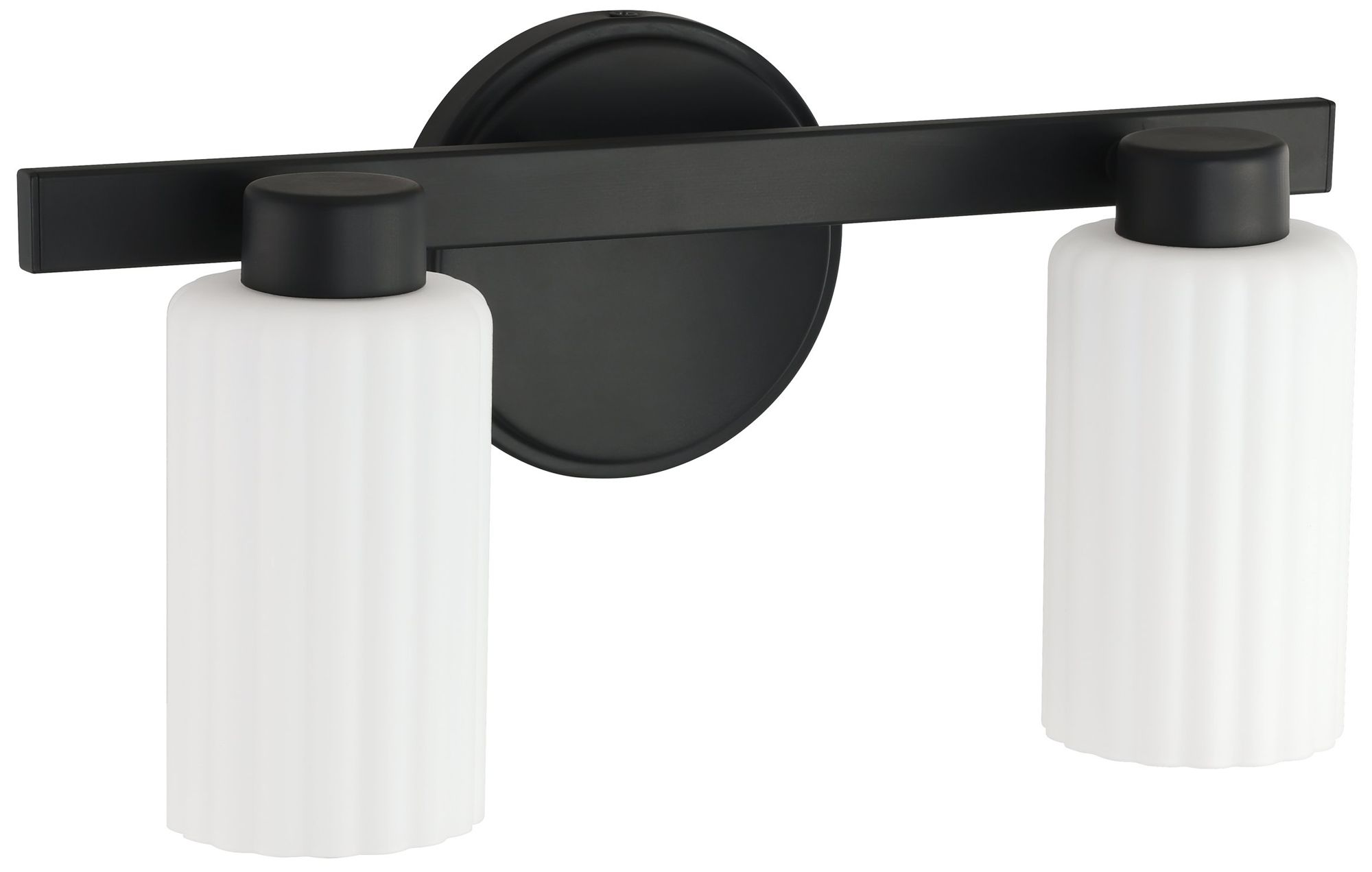 Thesis Bedminster 14" Matte Blk Vanity Light, Etched Opal Ribbed Glass