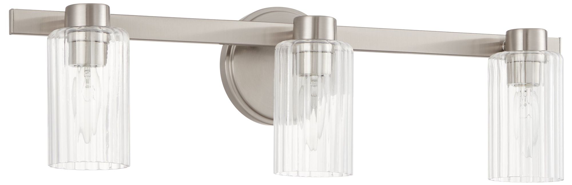 Thesis Bedminster 24" Br. Nickel Vanity Lt w/ Clear Ribbed Glass