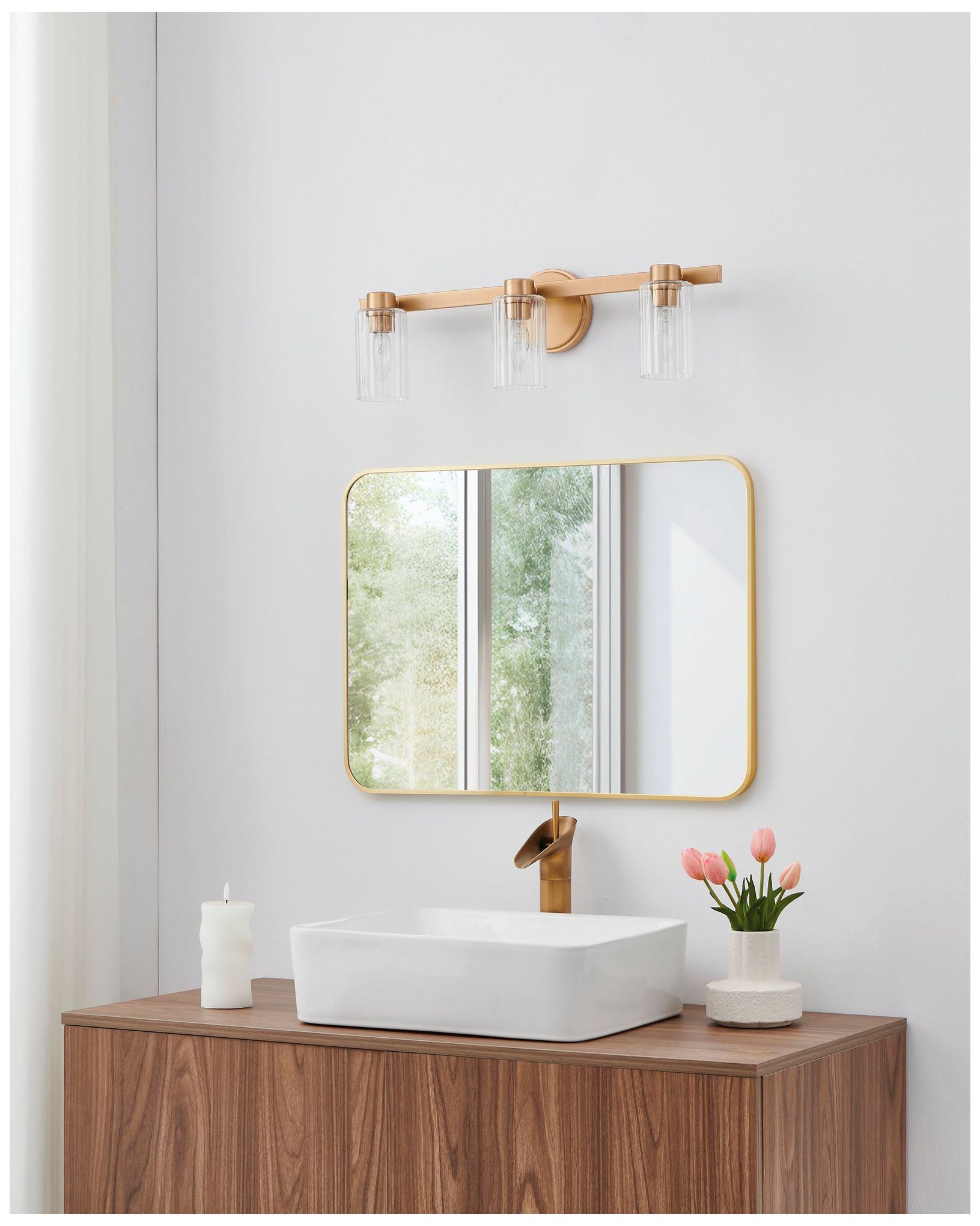 Thesis Bedminster 24" Champagne Gold Vanity Light, Clear Ribbed Glass