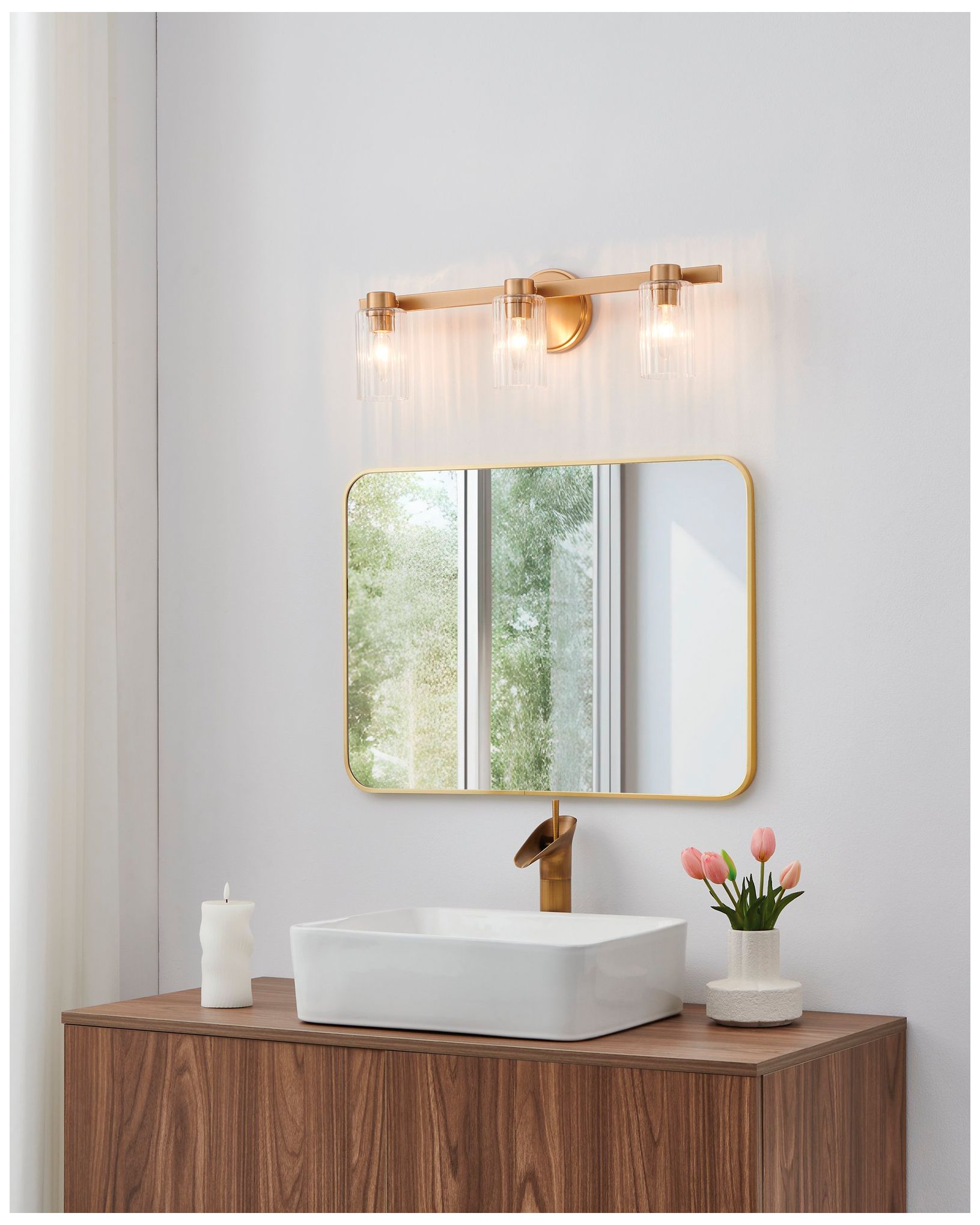 Thesis Bedminster 24" Champagne Gold Vanity Light, Clear Ribbed Glass