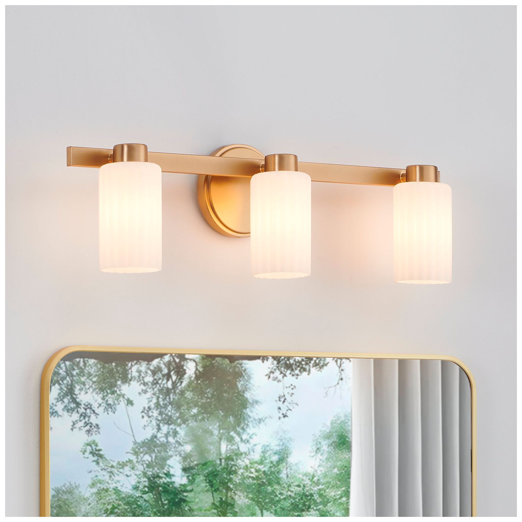Thesis Bedminster 24" Champagne Gold Vanity Light, Etched Opal Glass S