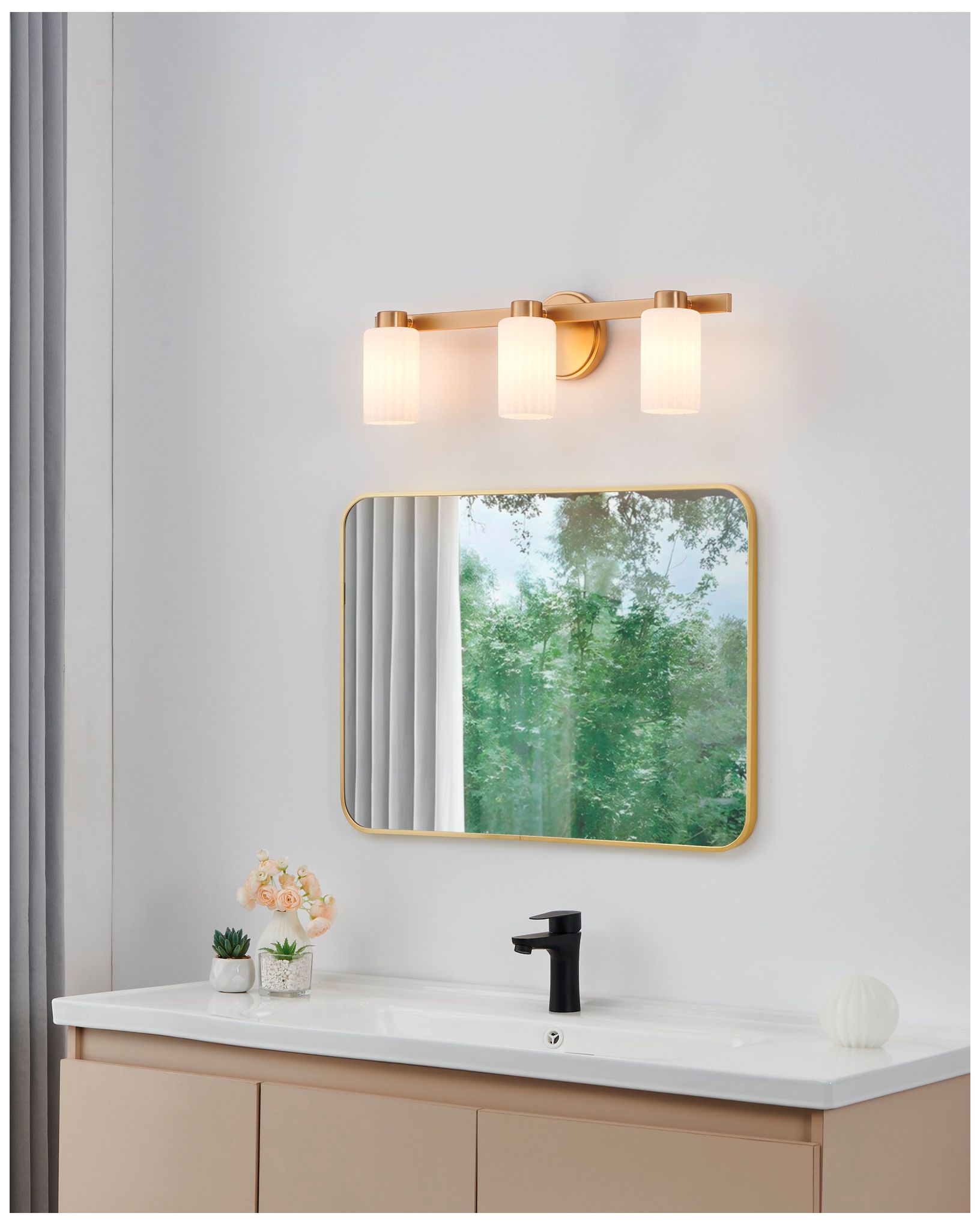 Image 7 Thesis Bedminster 24" Champagne Gold Vanity Light, Etched Opal Glass S more views