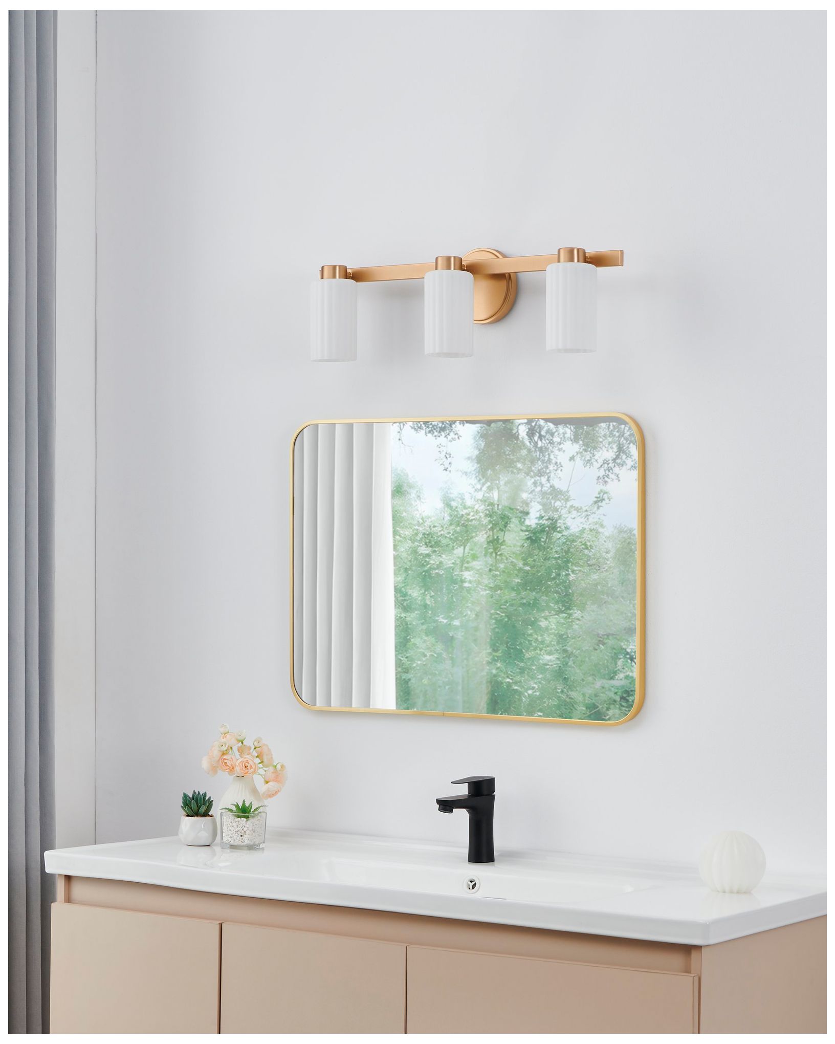 Thesis Bedminster 24" Champagne Gold Vanity Light, Etched Opal Glass S
