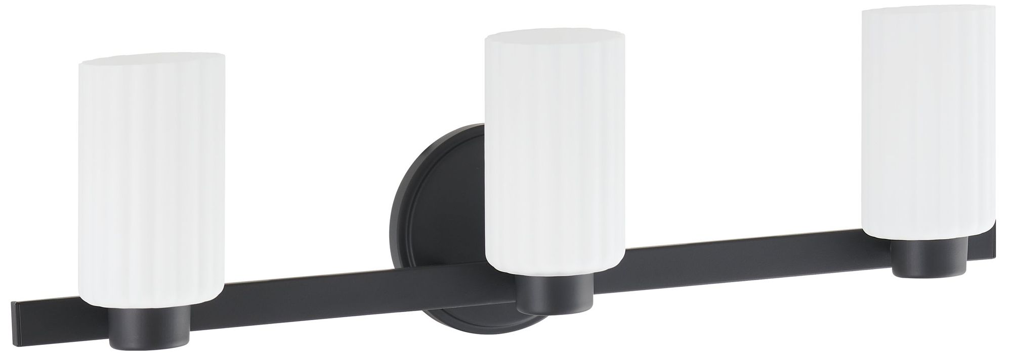 Image 3 Thesis Bedminster 24" Matte Black Vanity Light - Etched Opal Glass Shades more views