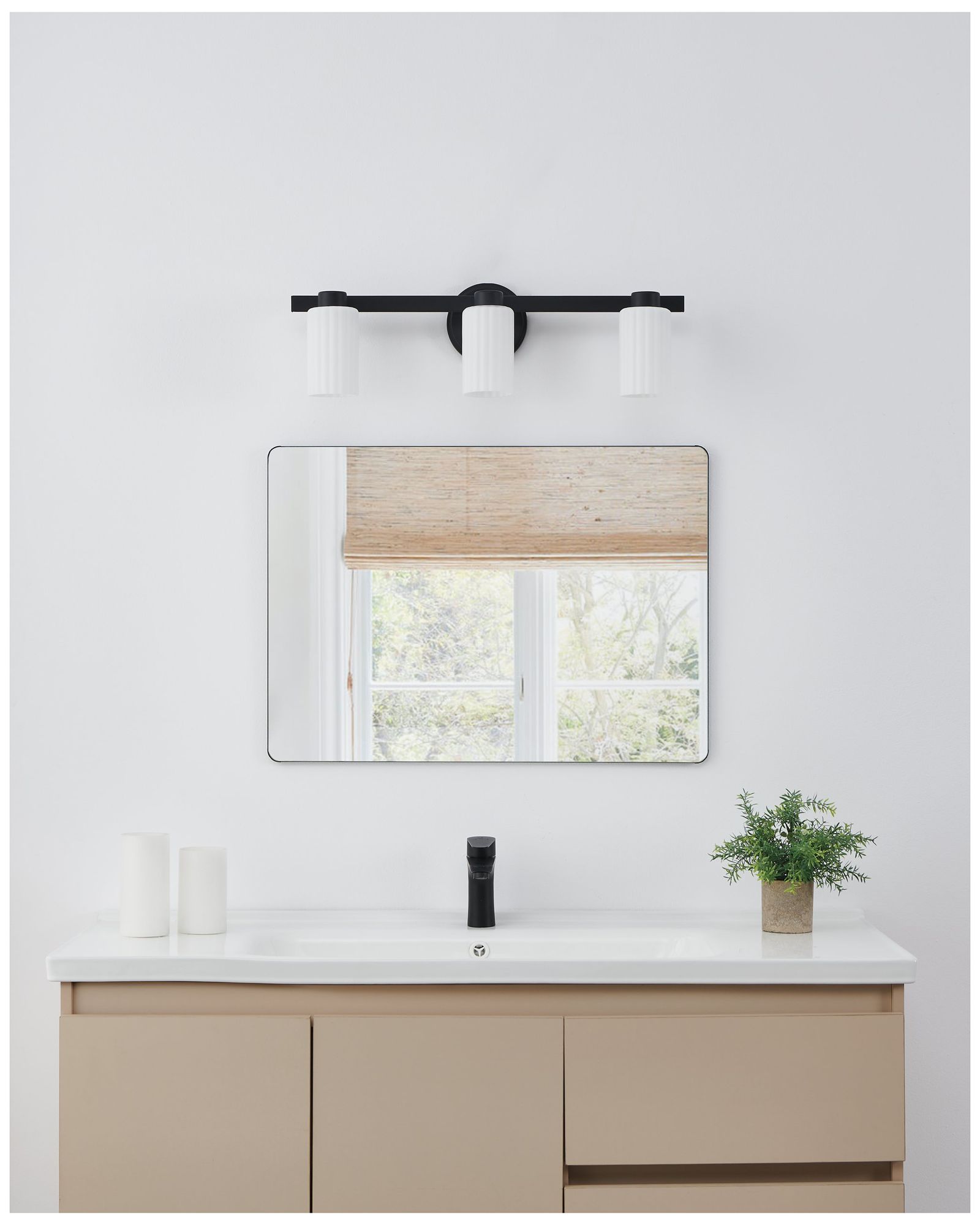 Thesis Bedminster 24" Matte Black Vanity Light - Etched Opal Glass Shades