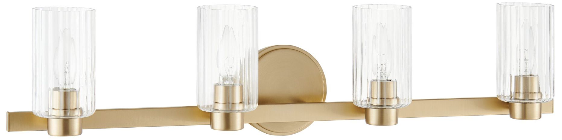Image 4 Thesis Bedminster 30" Champagne Gold Vanity Light w/ Clear Glass Shades more views