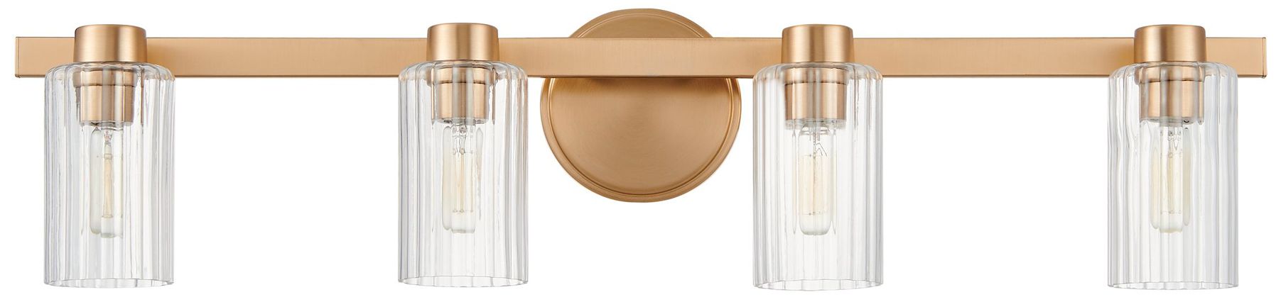 Image 6 Thesis Bedminster 30" Champagne Gold Vanity Light w/ Clear Glass Shades more views