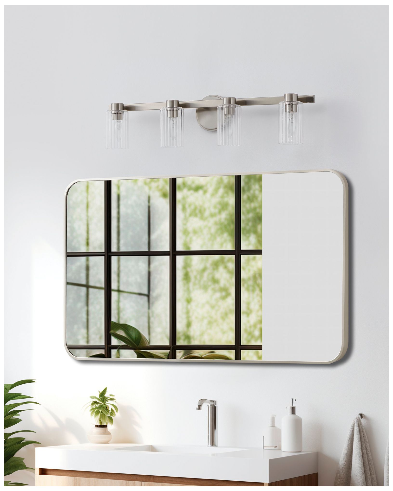 Thesis Bedminster 30-inch Brushed Nickel Vanity Light - Clear Glass Shades