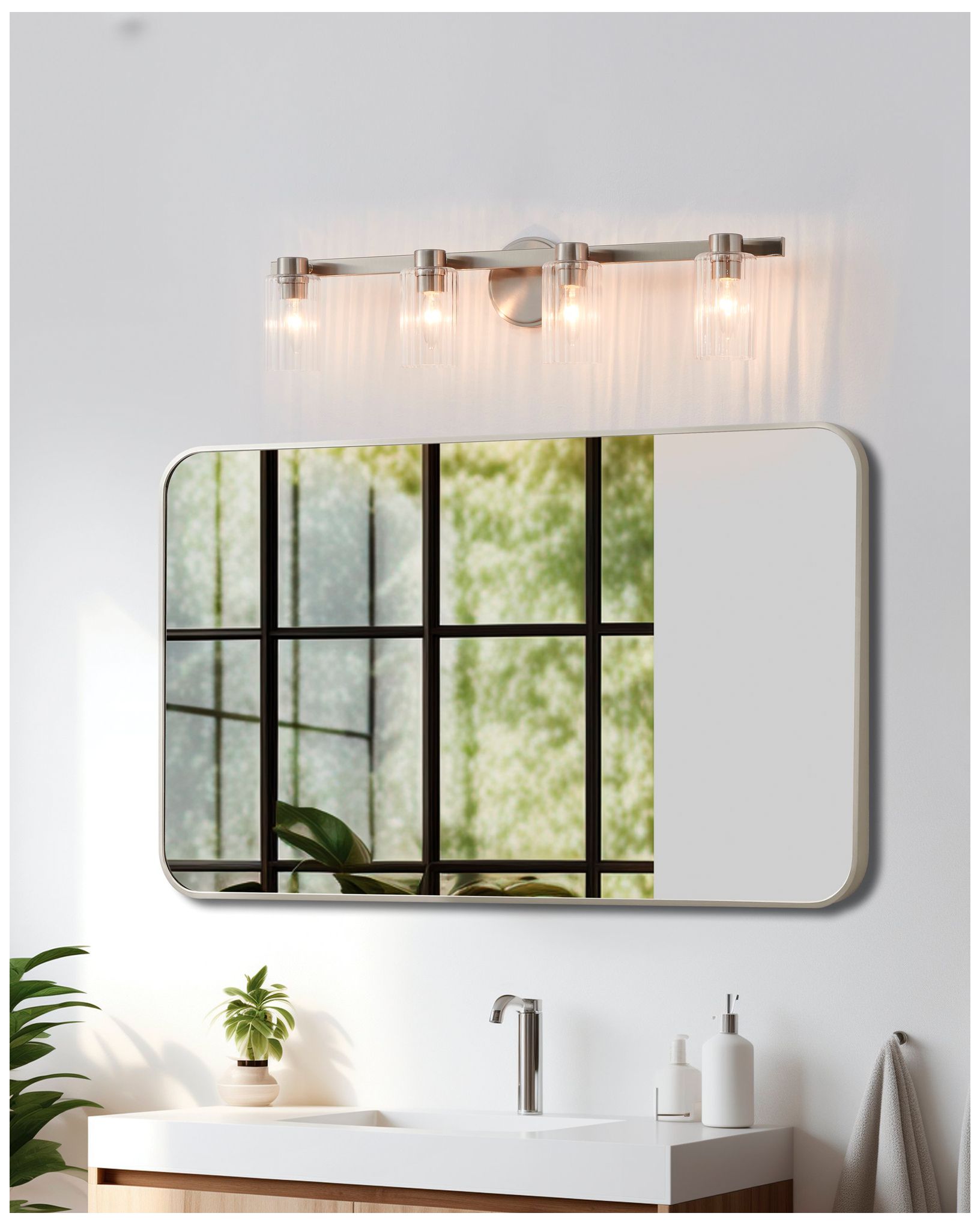 Thesis Bedminster 30-inch Brushed Nickel Vanity Light - Clear Glass Shades