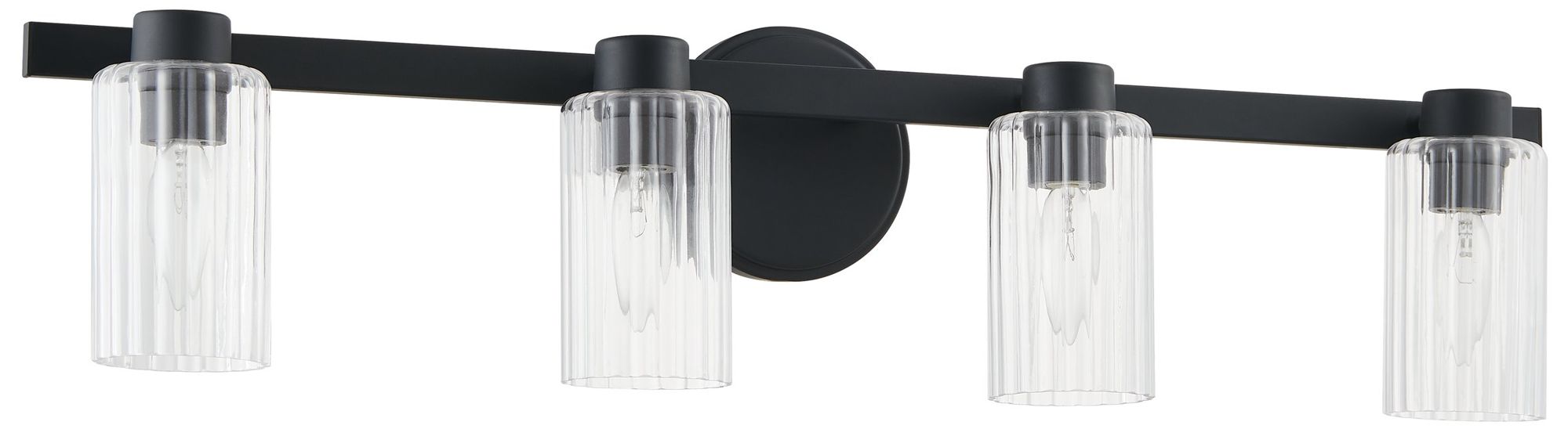 Thesis Bedminster 30" Matte Black Vanity Light w/ Clear Ribbed Glass Shades