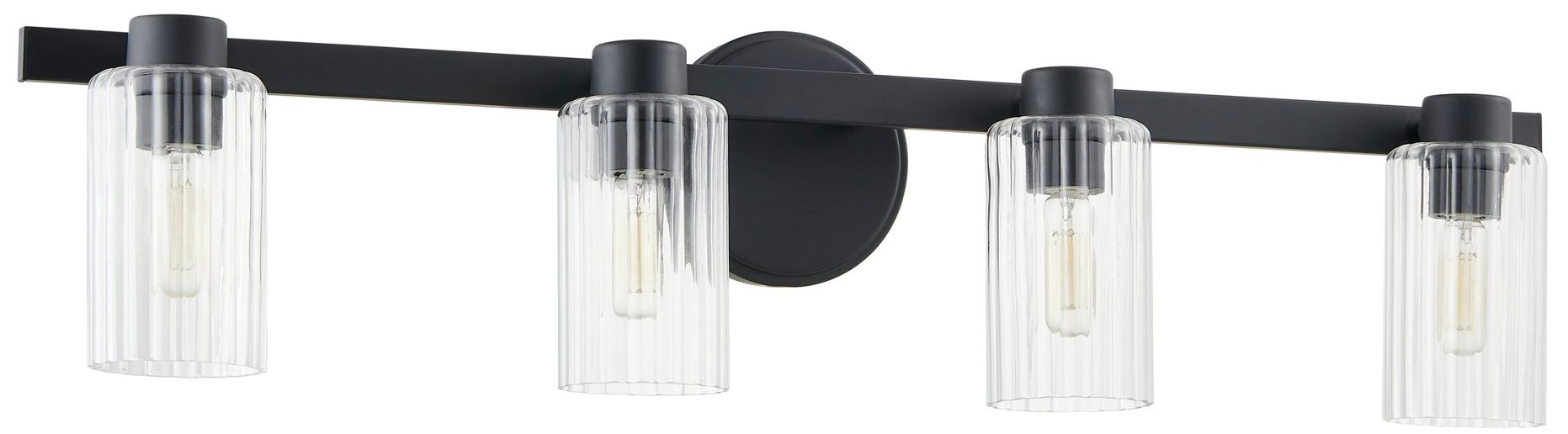 Image 3 Thesis Bedminster 30" Matte Black Vanity Light w/ Clear Ribbed Glass Shades more views