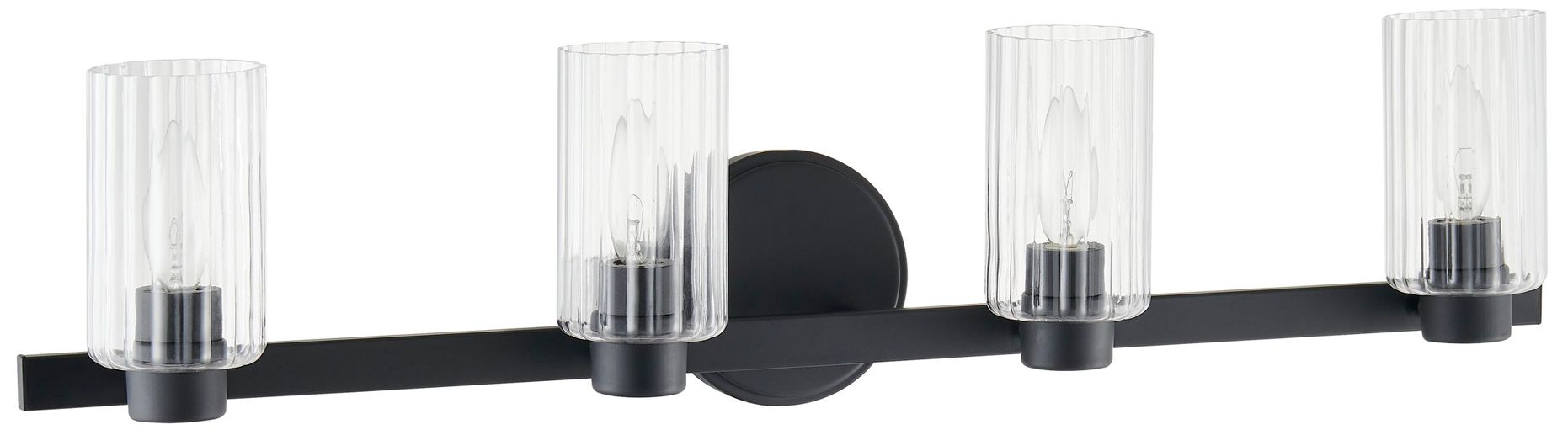 Image 4 Thesis Bedminster 30" Matte Black Vanity Light w/ Clear Ribbed Glass Shades more views