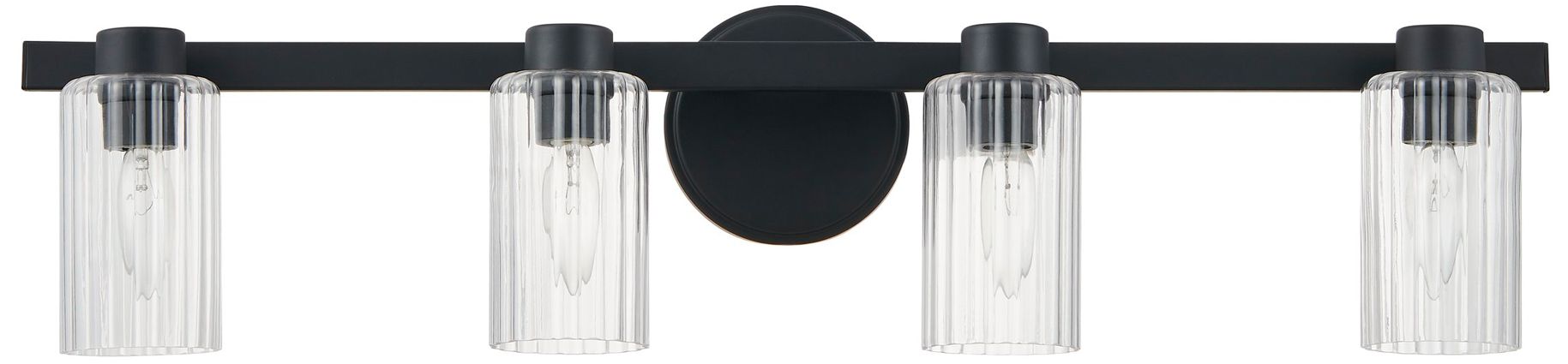 Image 5 Thesis Bedminster 30" Matte Black Vanity Light w/ Clear Ribbed Glass Shades more views