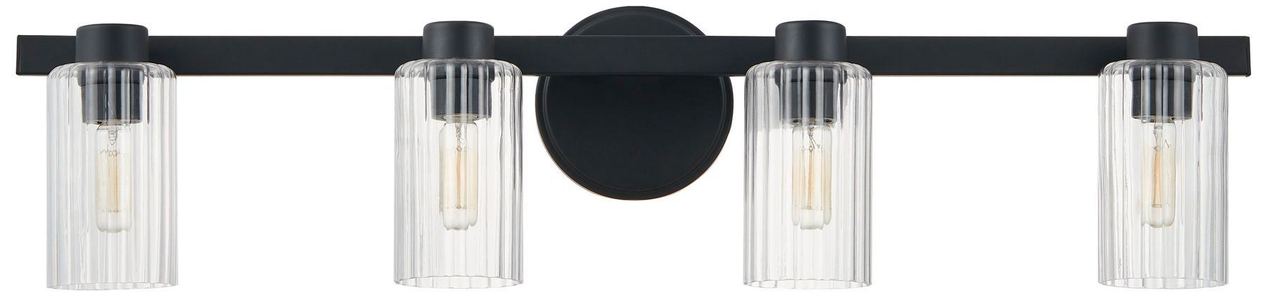 Image 6 Thesis Bedminster 30" Matte Black Vanity Light w/ Clear Ribbed Glass Shades more views