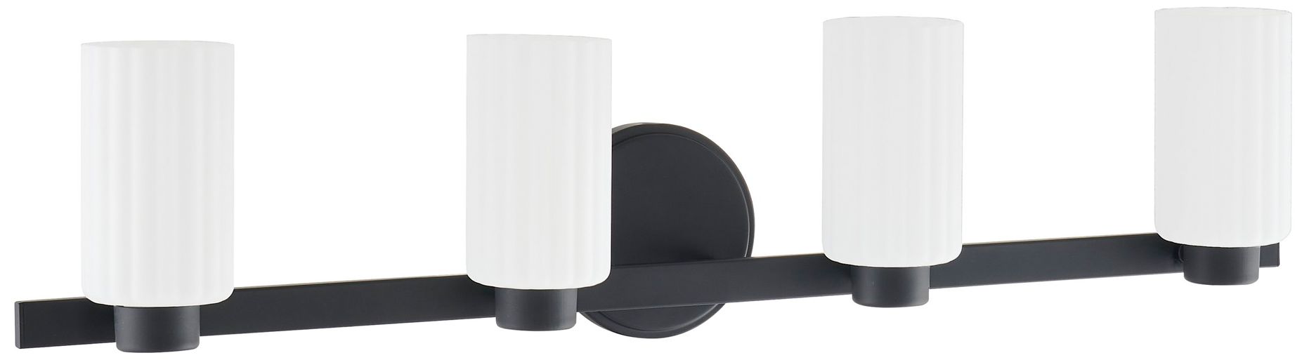 Image 3 Thesis Bedminster 30" Matte Black Vanity Light w/ Etched Opal Glass Shades more views