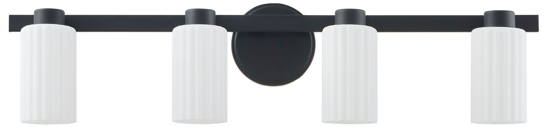 Image 4 Thesis Bedminster 30" Matte Black Vanity Light w/ Etched Opal Glass Shades more views
