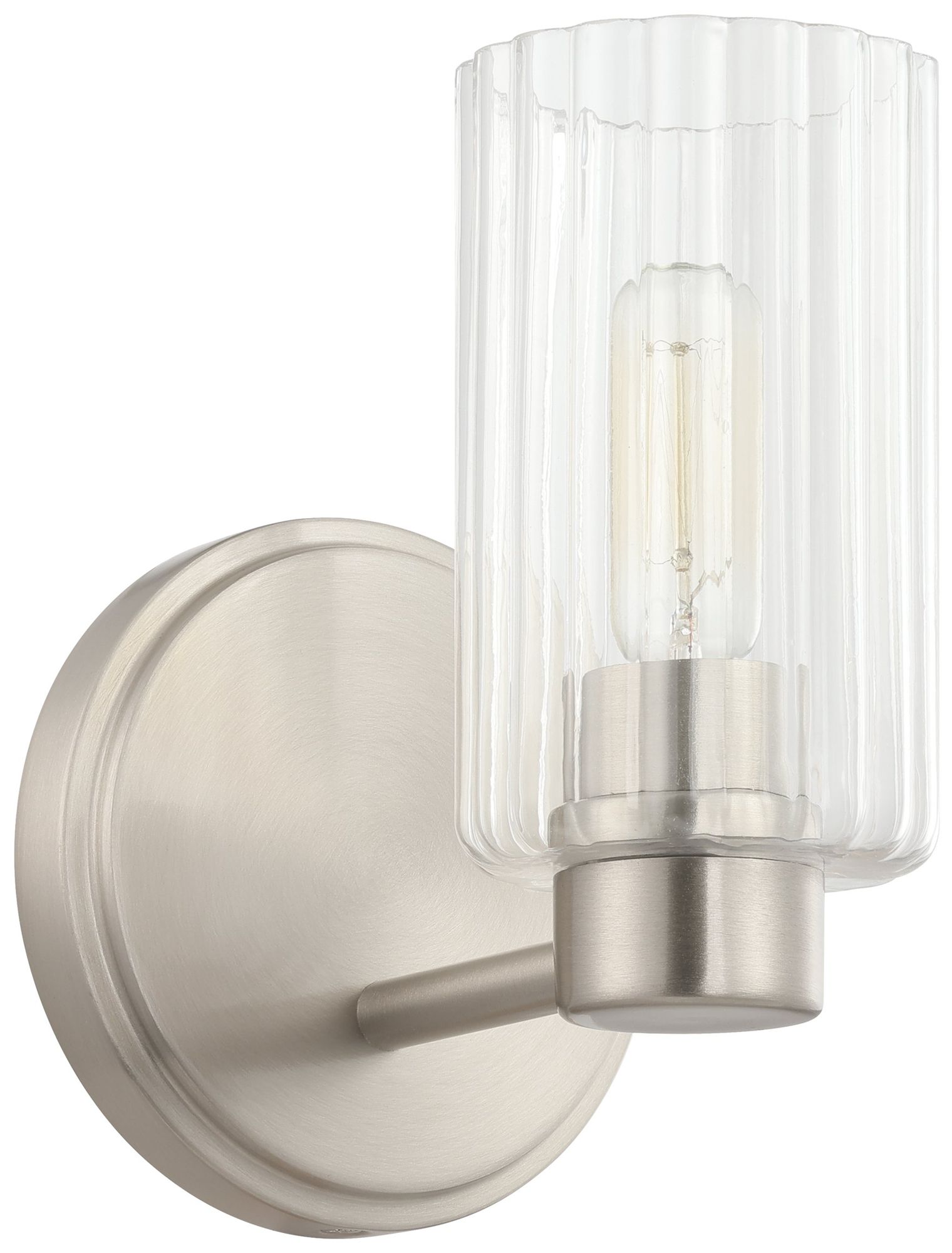 Thesis Bedminster 5" Br. Nickel Vanity Light, Etched Opal Ribbed Glass