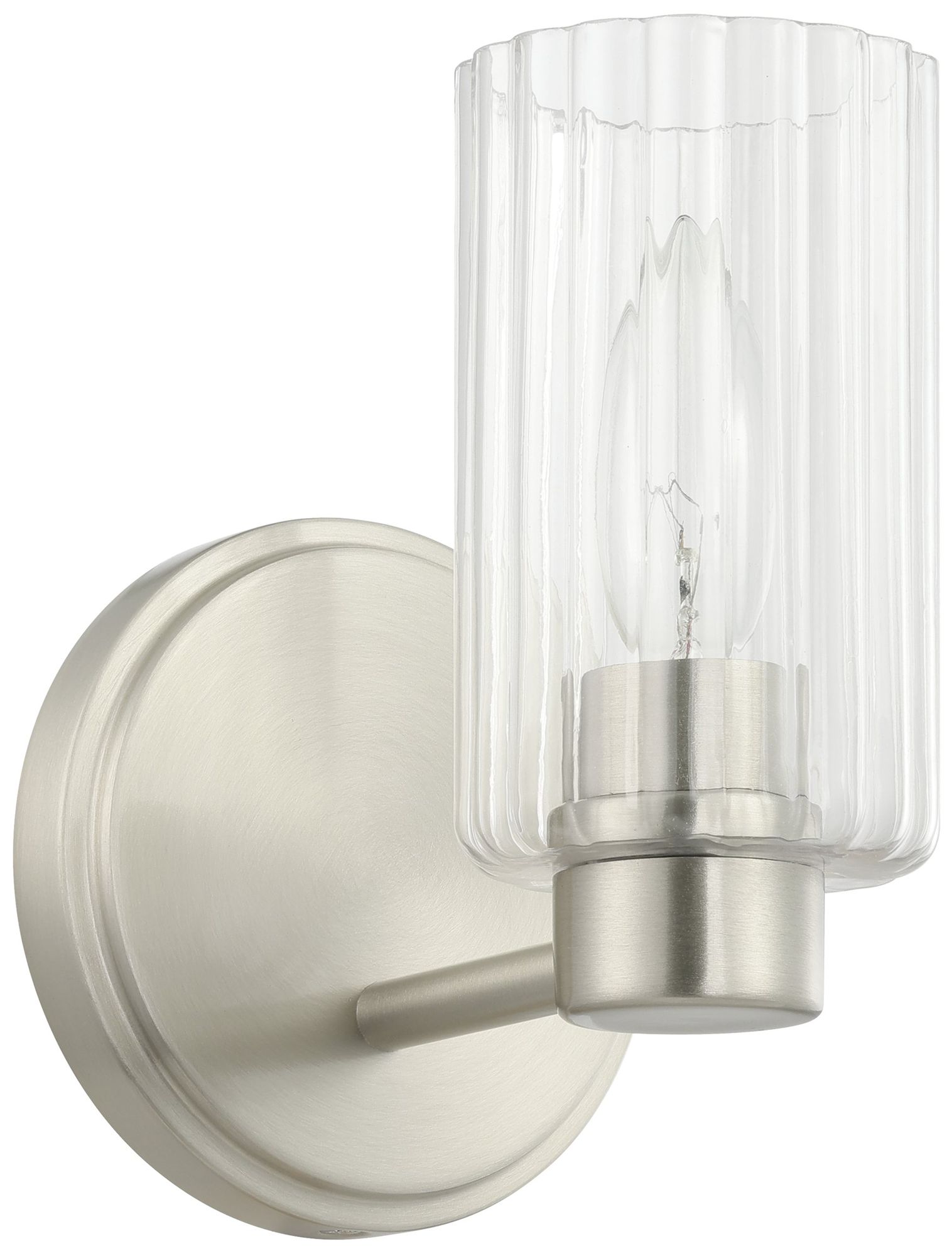 Image 3 Thesis Bedminster 5" Br. Nickel Vanity Light, Etched Opal Ribbed Glass more views