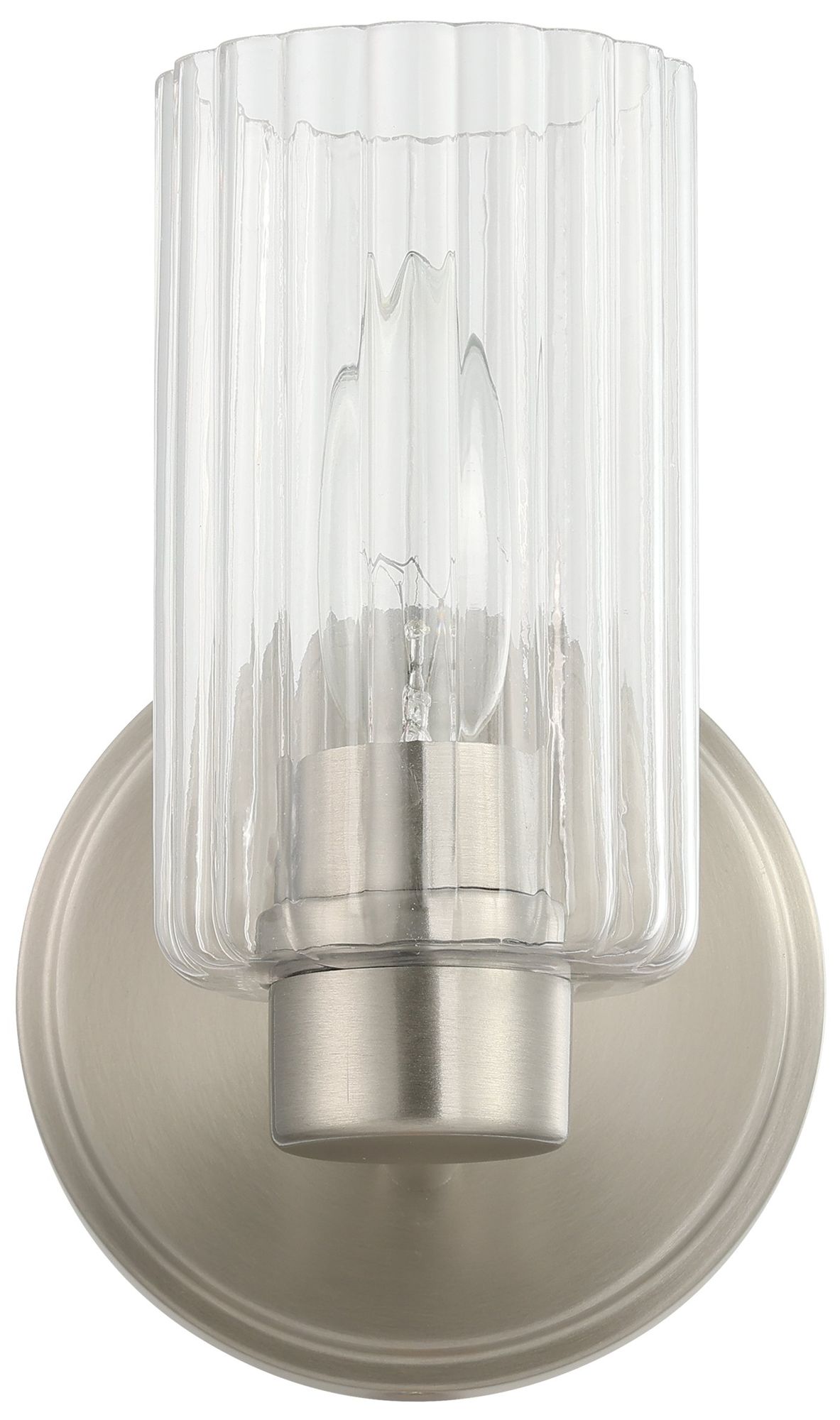 Image 6 Thesis Bedminster 5" Br. Nickel Vanity Light, Etched Opal Ribbed Glass more views