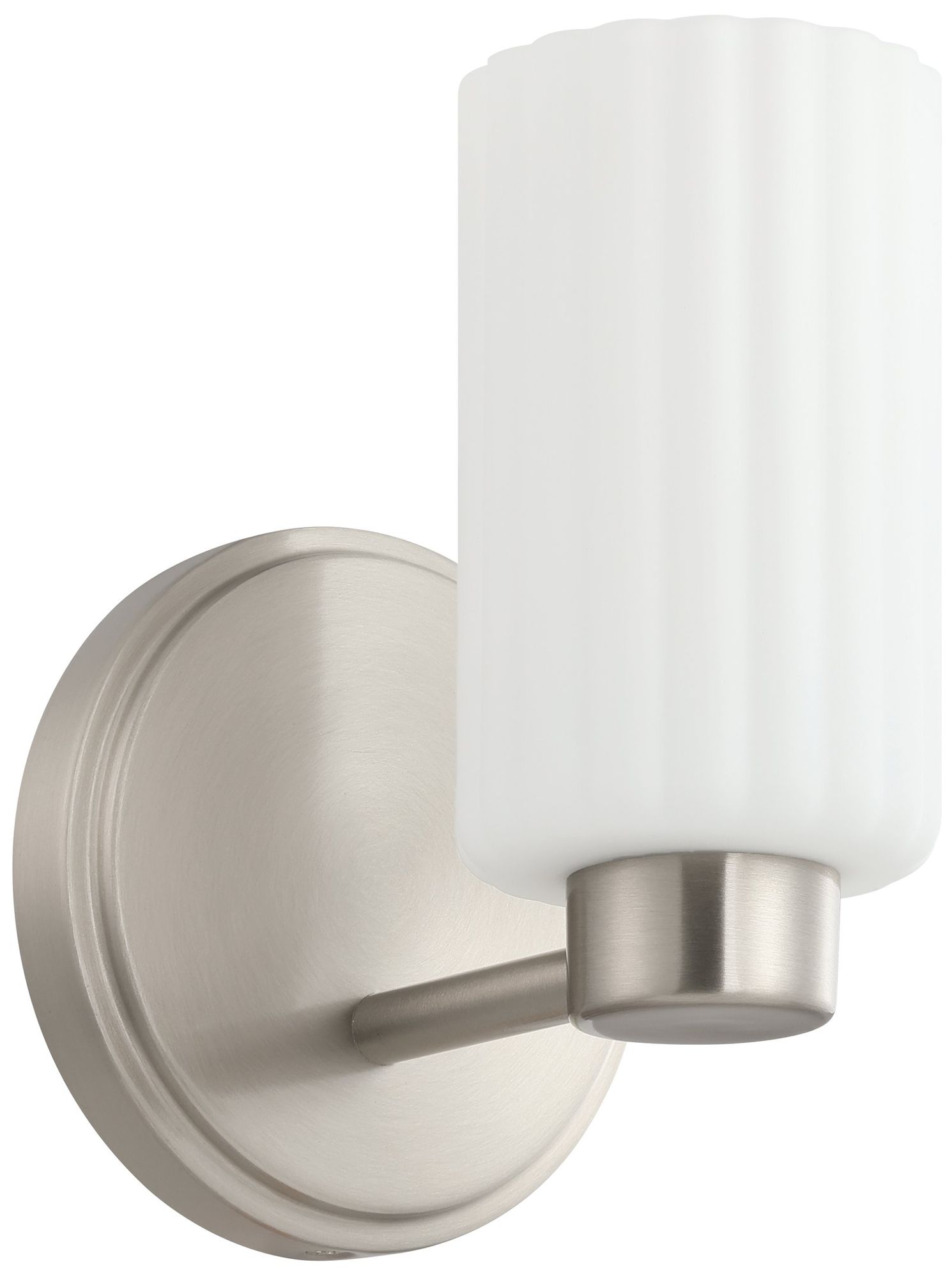 Image 2 Thesis Bedminster 5" Br. Nickel Vanity Light, Etched Opal Ribbed Glass