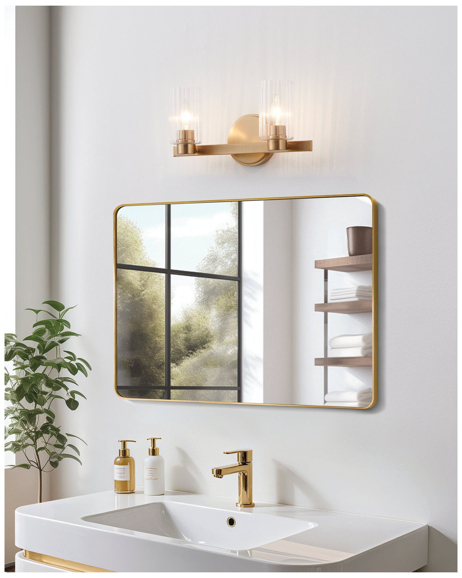 Thesis Bedminster 5" Br. Nickel Vanity Light, Etched Opal Ribbed Glass