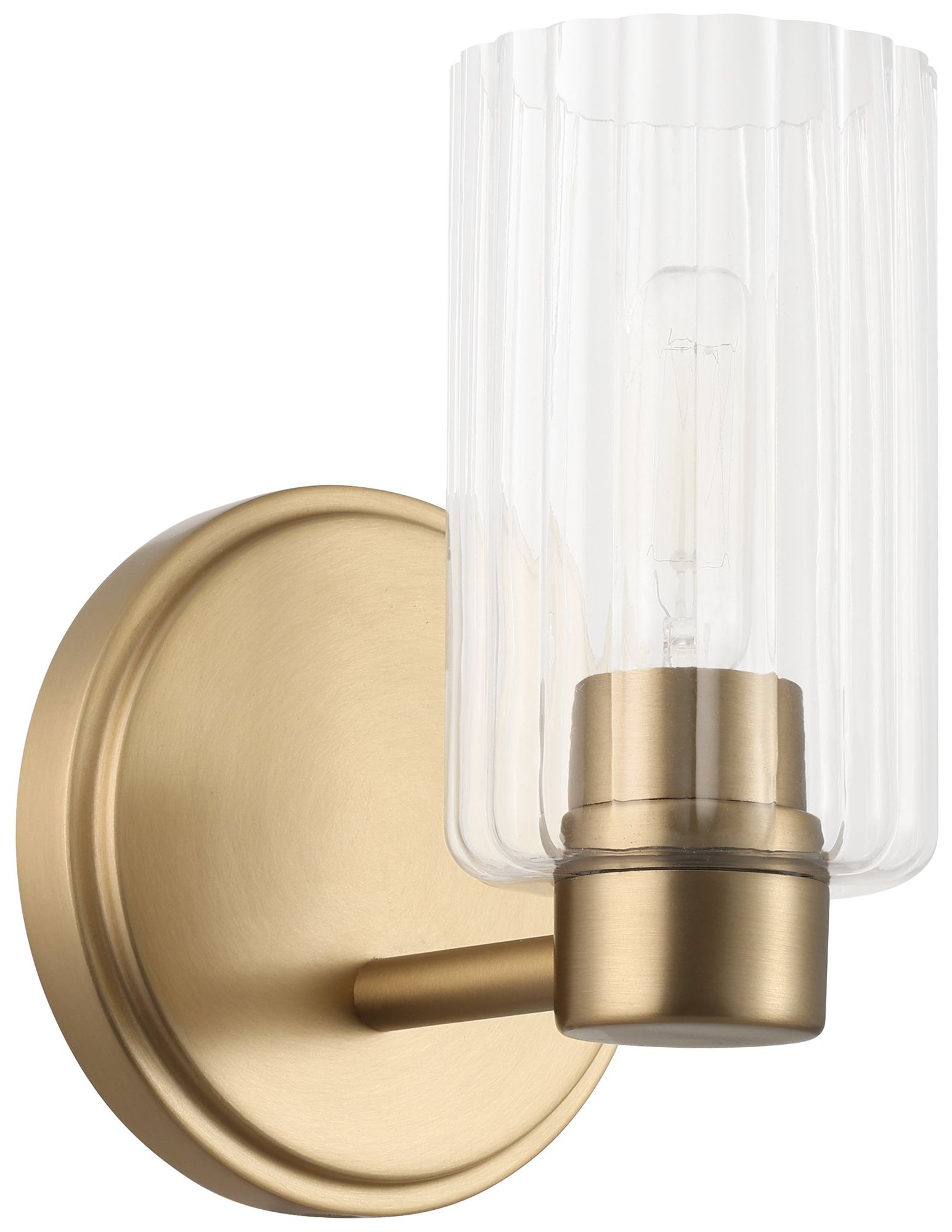 Thesis Bedminster 5" Champagne Gold Vanity Light, Clear Ribbed Glass Shade