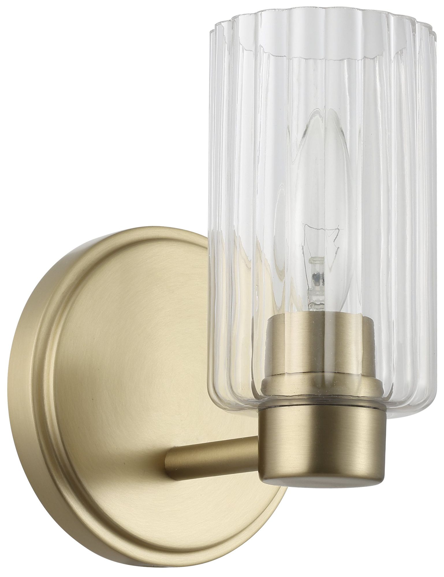 Image 3 Thesis Bedminster 5" Champagne Gold Vanity Light, Clear Ribbed Glass Shade more views