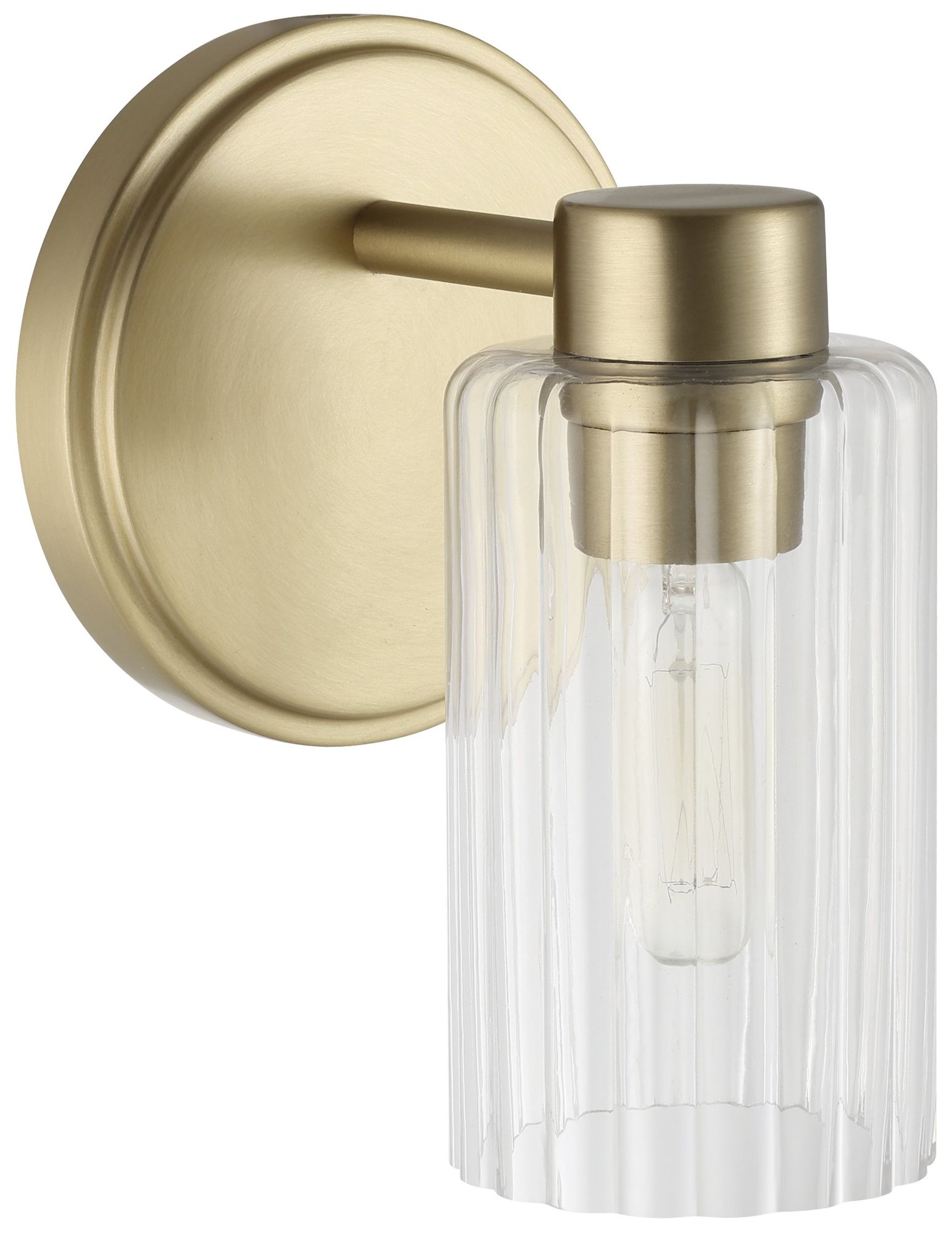 Image 4 Thesis Bedminster 5" Champagne Gold Vanity Light, Clear Ribbed Glass Shade more views