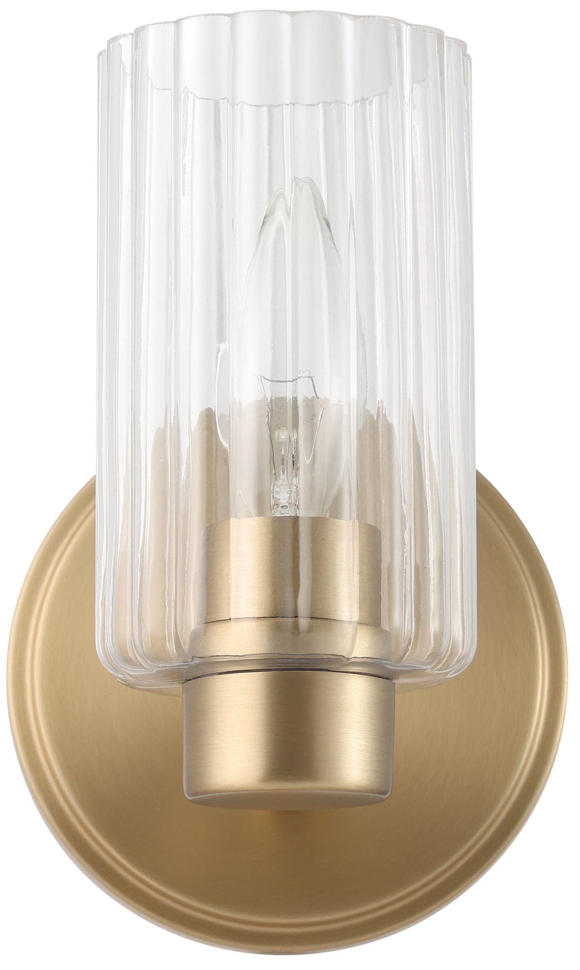 Image 5 Thesis Bedminster 5" Champagne Gold Vanity Light, Clear Ribbed Glass Shade more views