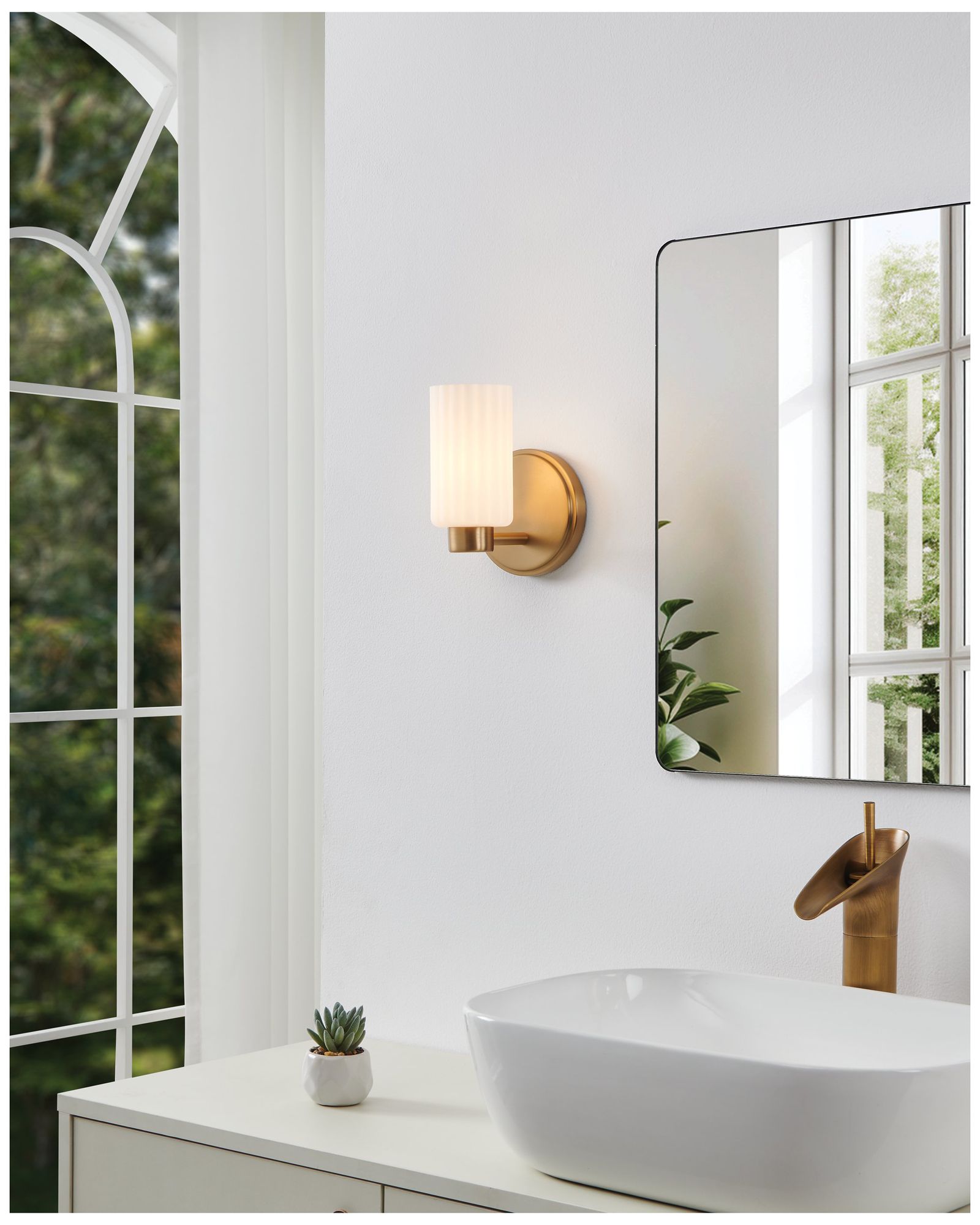 Image 7 Thesis Bedminster 5" Champagne Gold Vanity Light, Etched Glass Shade more views