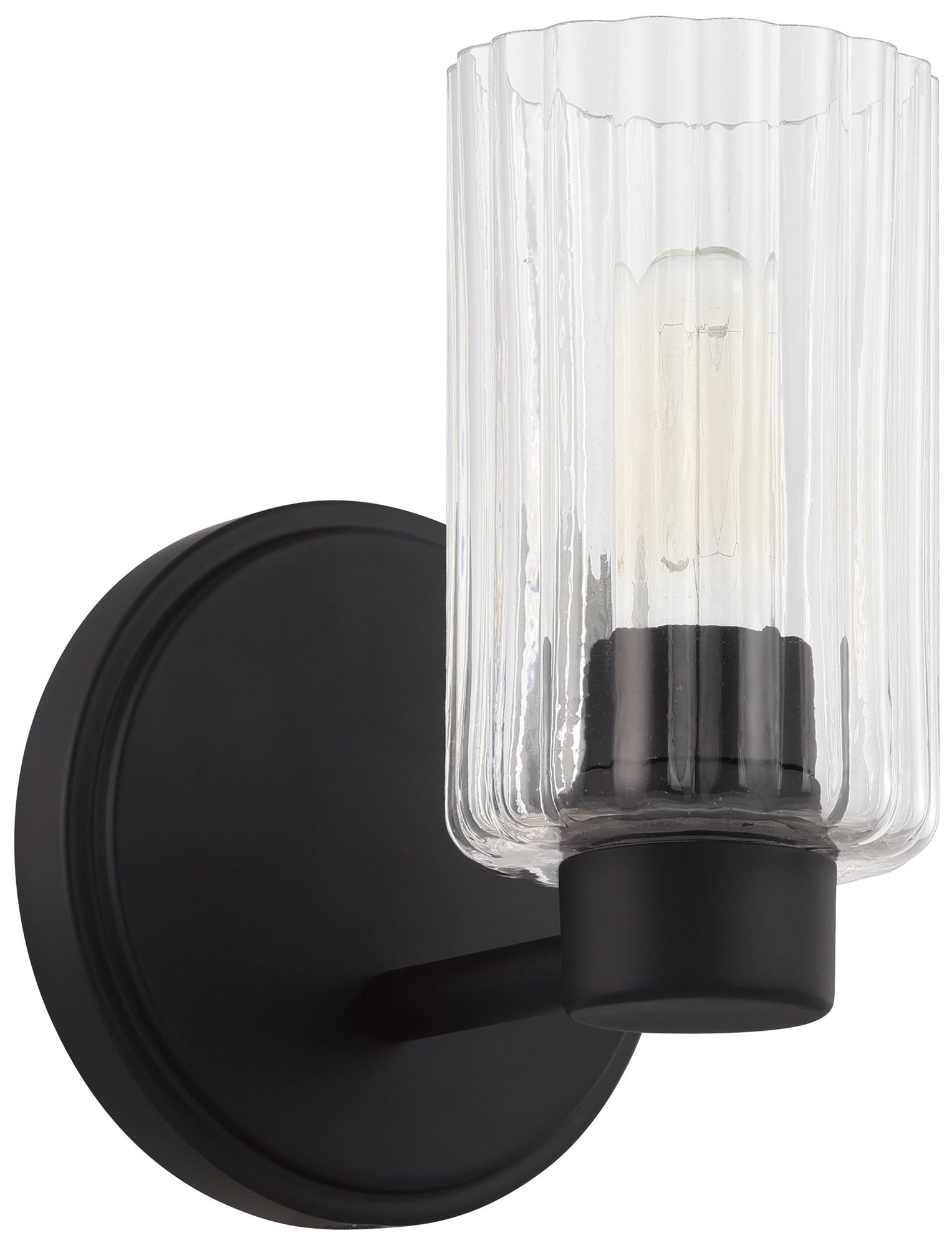 Thesis Bedminster 5" Matte Black Vanity Light w/ Clear Ribbed Glass Shade