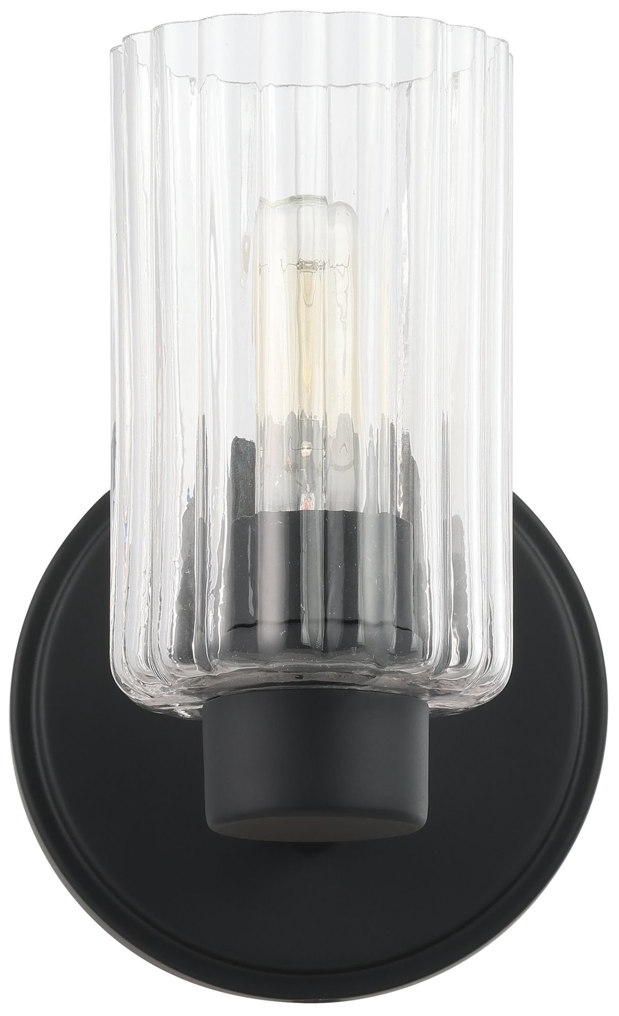 Image 5 Thesis Bedminster 5" Matte Black Vanity Light w/ Clear Ribbed Glass Shade more views