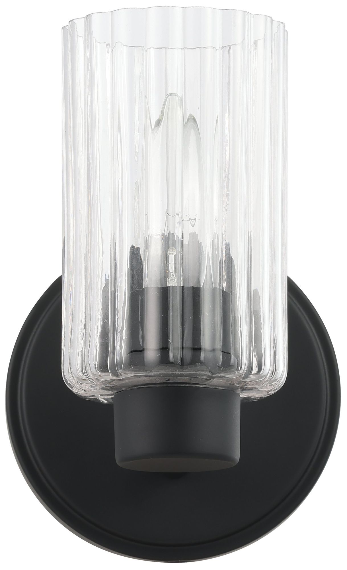 Image 6 Thesis Bedminster 5" Matte Black Vanity Light w/ Clear Ribbed Glass Shade more views