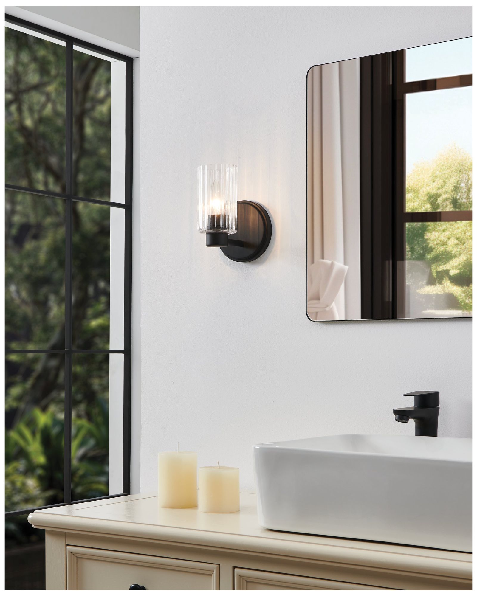 Thesis Bedminster 5" Matte Black Vanity Light w/ Clear Ribbed Glass Shade