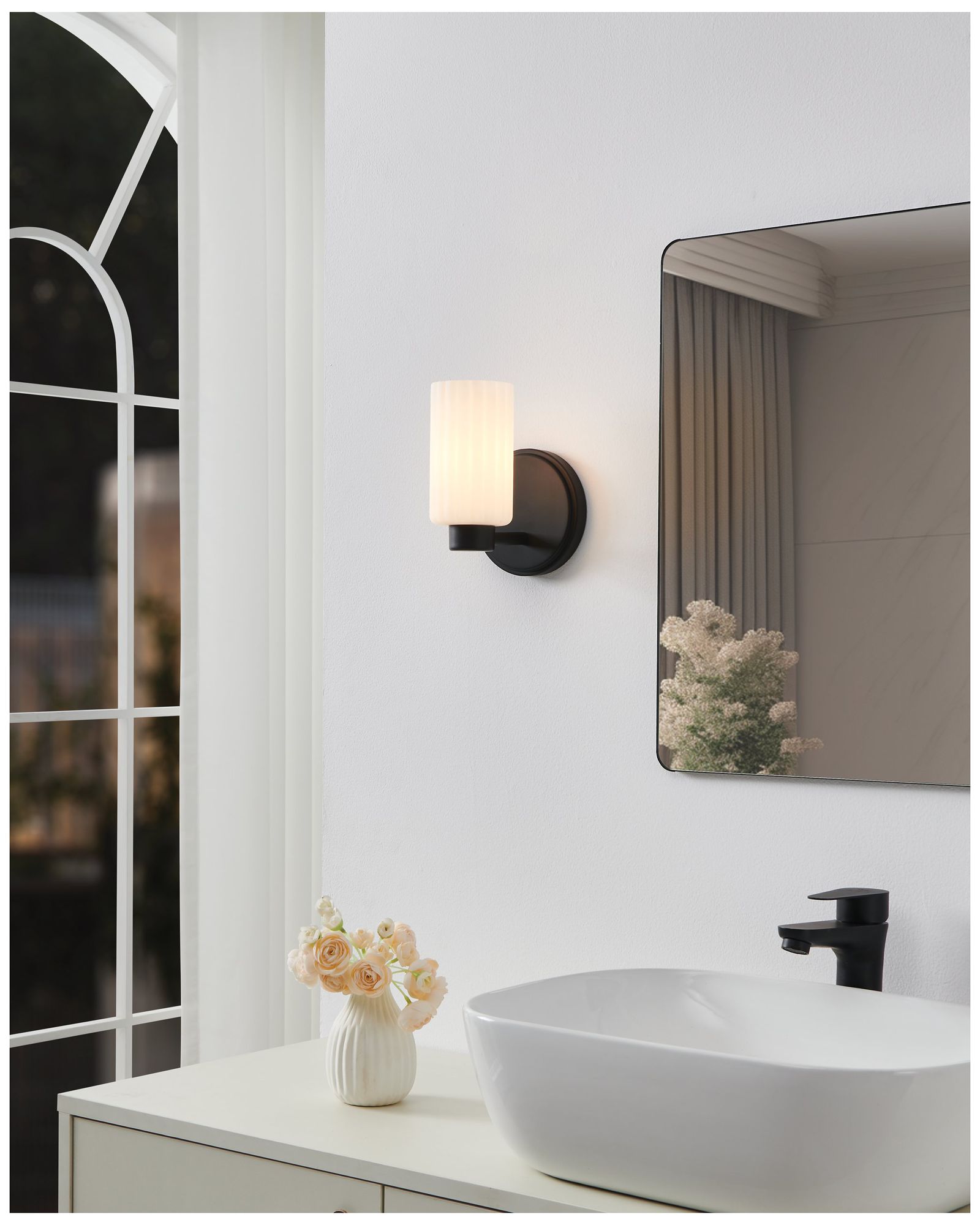 Image 7 Thesis Bedminster 5" Matte Black Vanity Light w/ Clear Ribbed Glass Shade more views