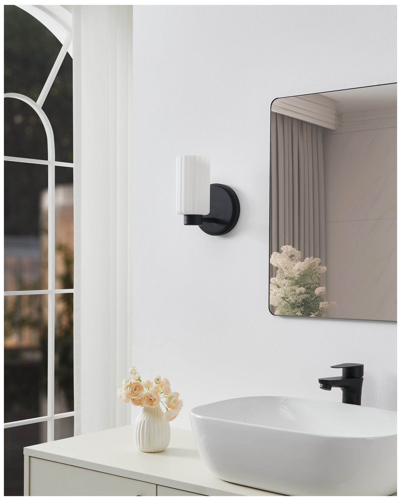 Thesis Bedminster 5" Matte Black Vanity Light w/ Clear Ribbed Glass Shade