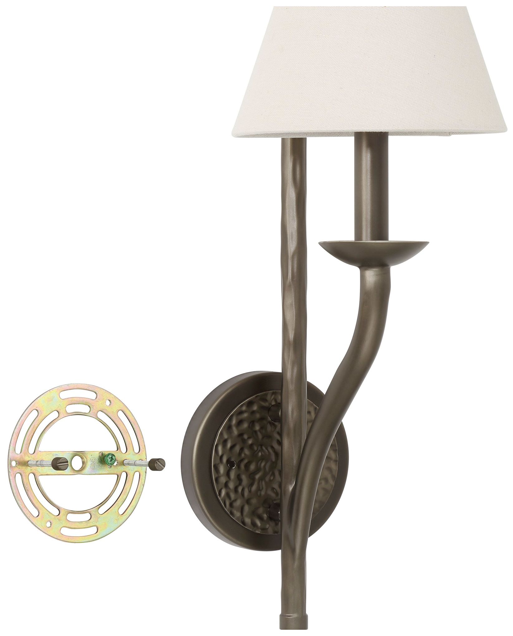 Image 6 Thesis Bethany 19" Forged Bronze Wall Sconce w/ Natural Linen Shade more views