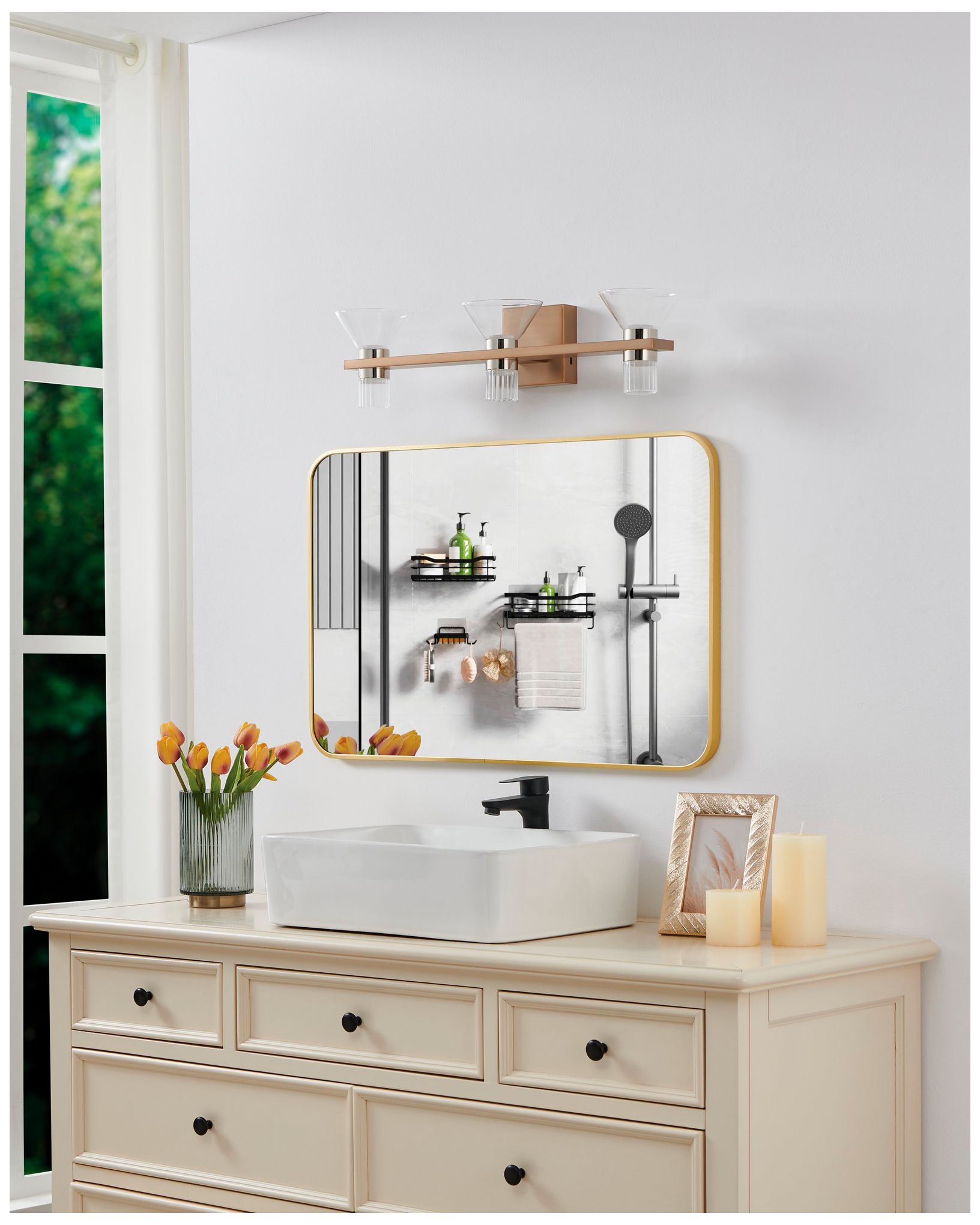 Thesis Blake 25" Champagne Gold and Polished Nickel 5CCT LED Vanity Light