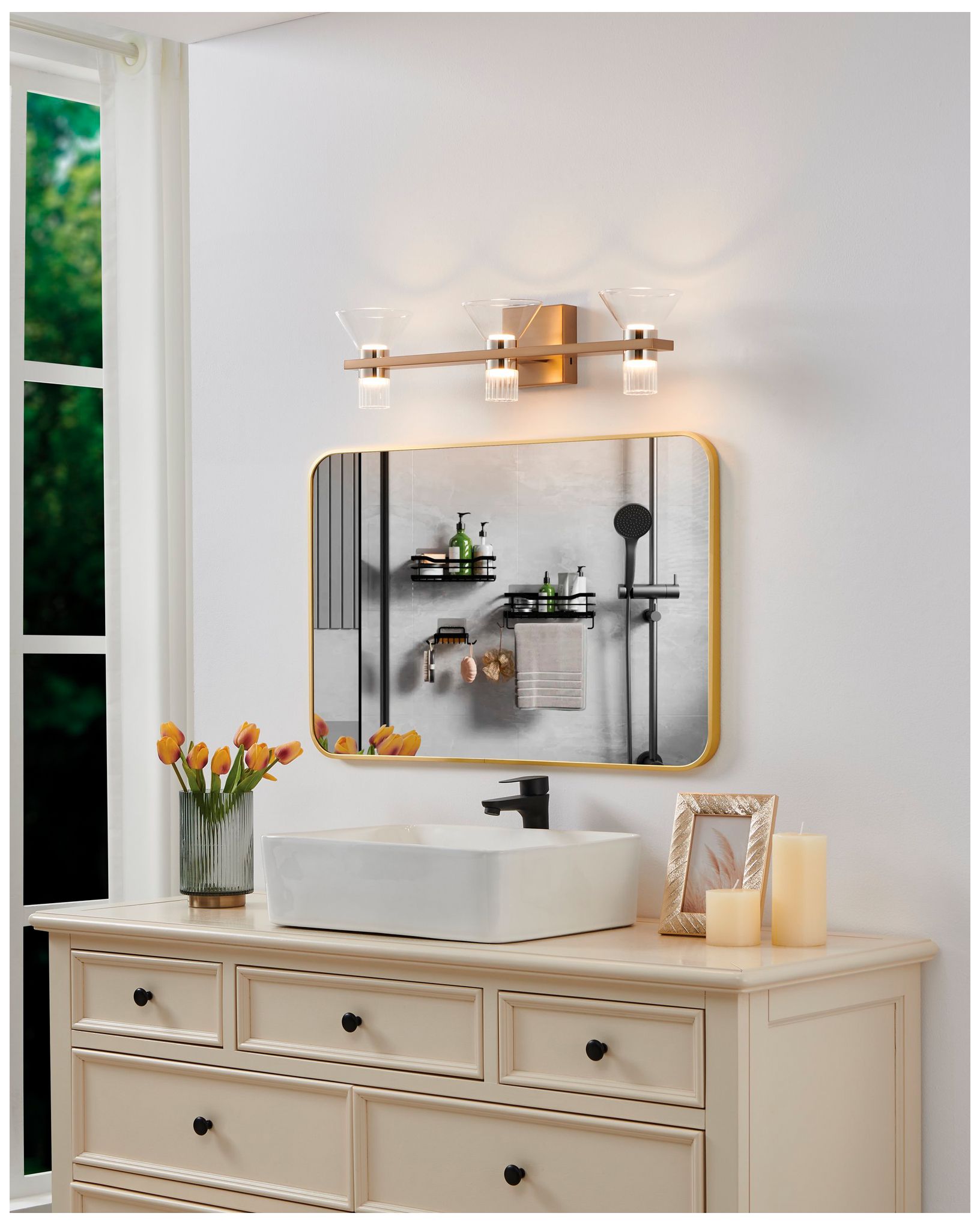 Thesis Blake 25" Champagne Gold and Polished Nickel 5CCT LED Vanity Light