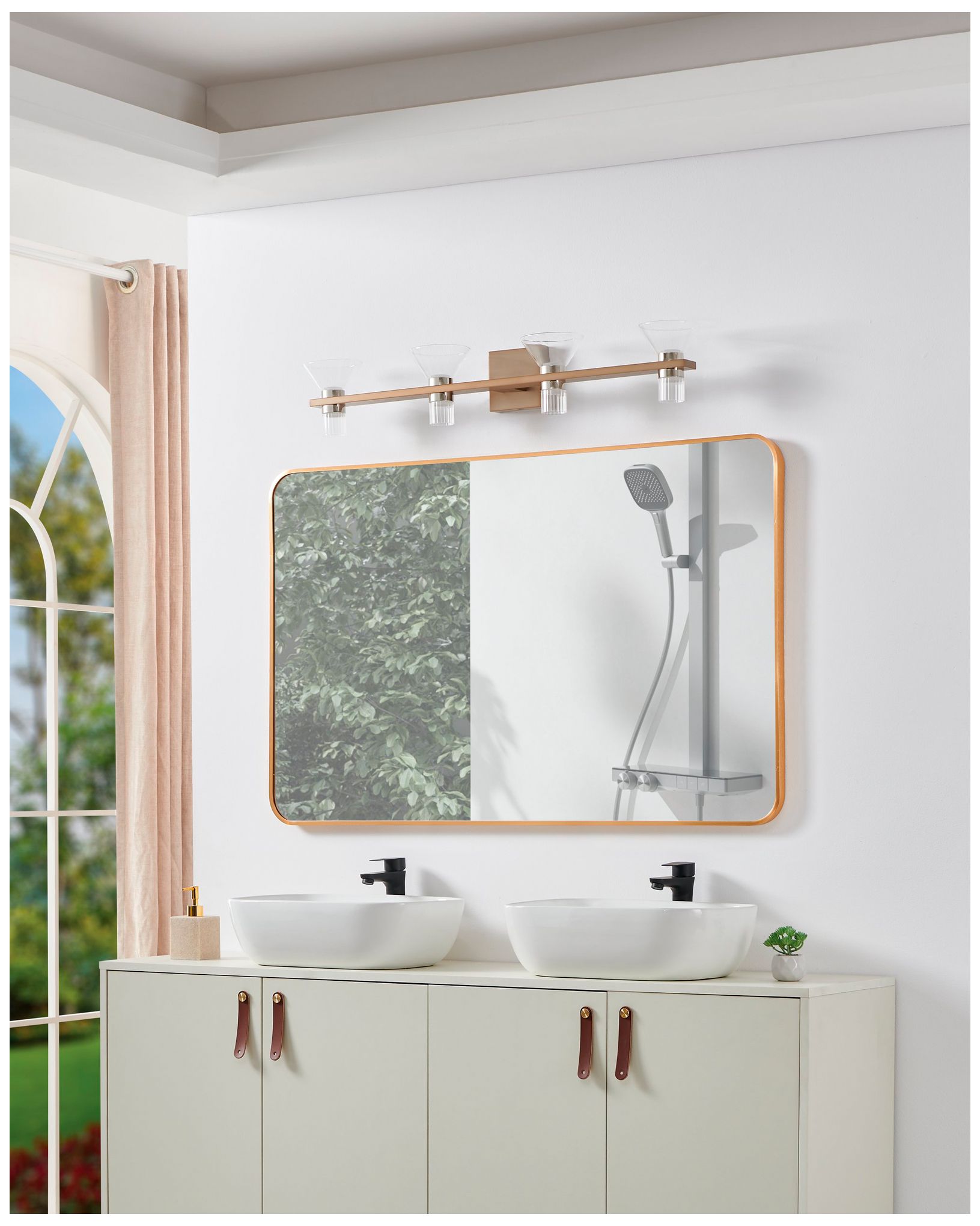 Thesis Blake 35" Champagne Gold and Polished Nickel 5CCT LED Vanity Light