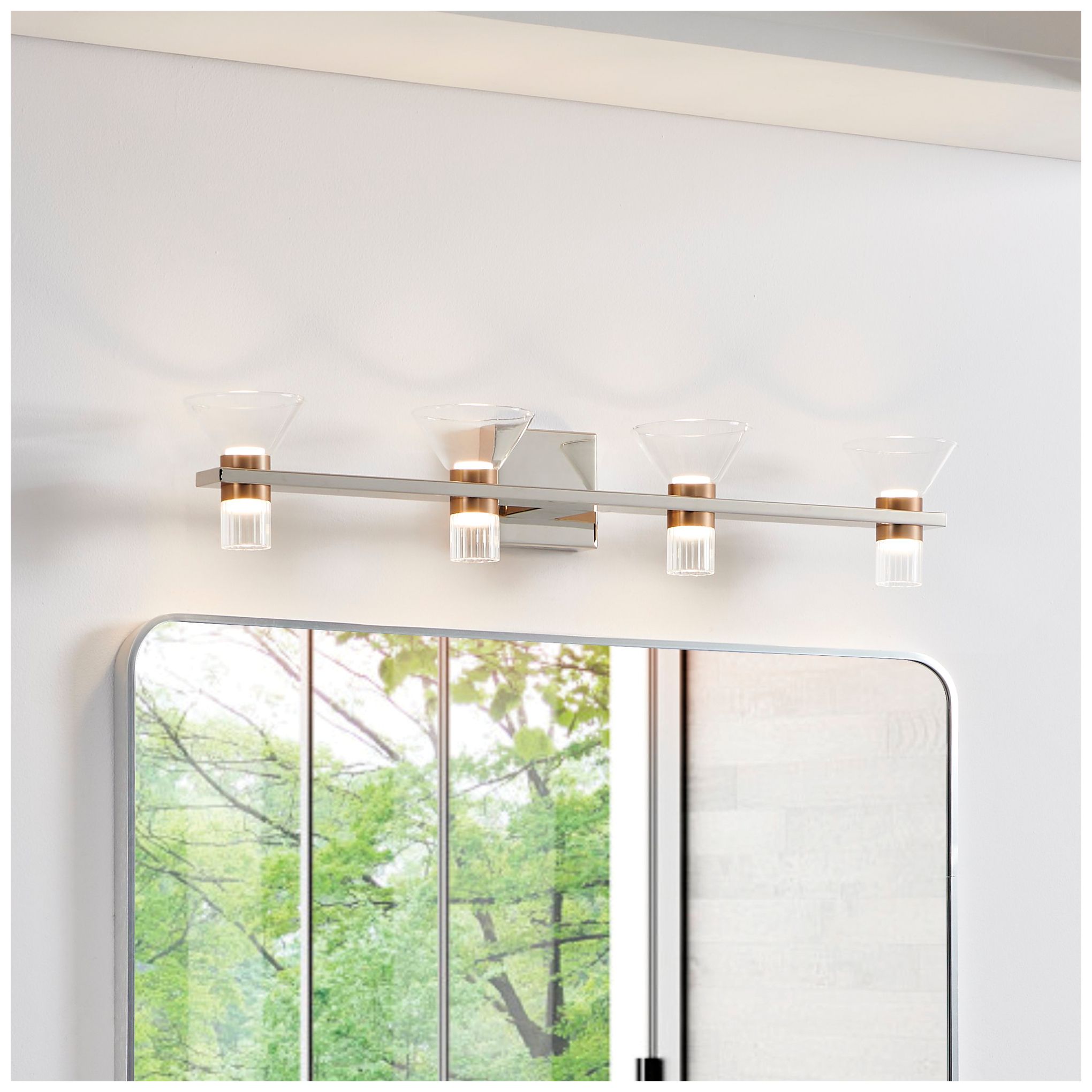 Thesis Blake 35" Polished Nickel and Champagne Gold 5CCT LED Vanity Li