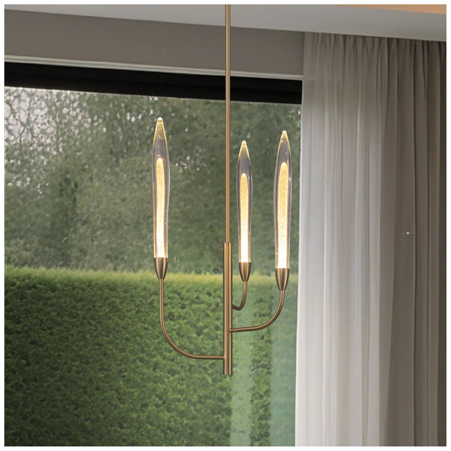 Image 2 Thesis Calle 16" 3 Lt Brass LED Chandelier w/ Gold Leaf Hand Pressed Shades more views