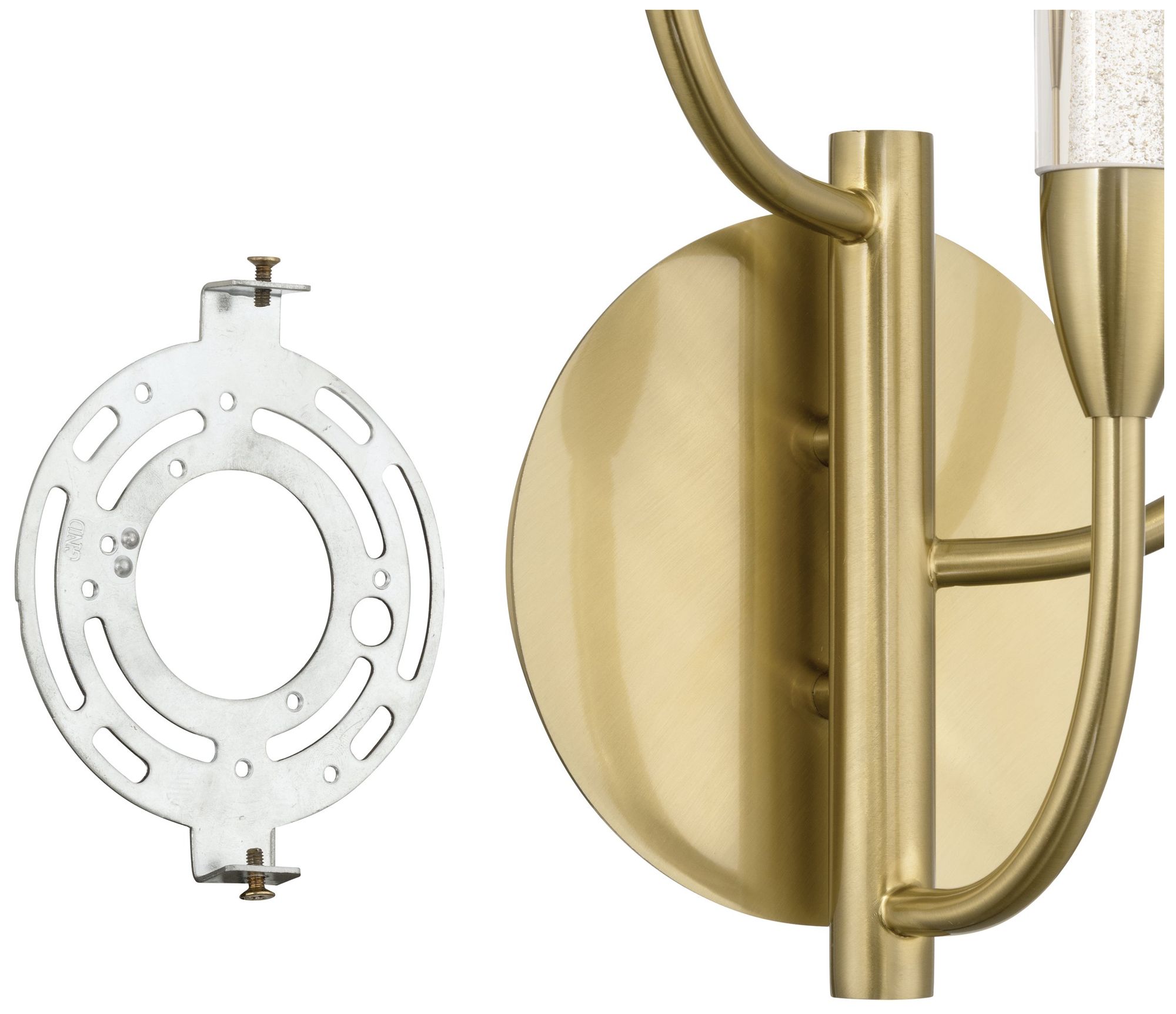 Image 5 Thesis Calle 27" Brass LED Wall Sconce, Gold Leaf Hand Pressed Glass Shades more views